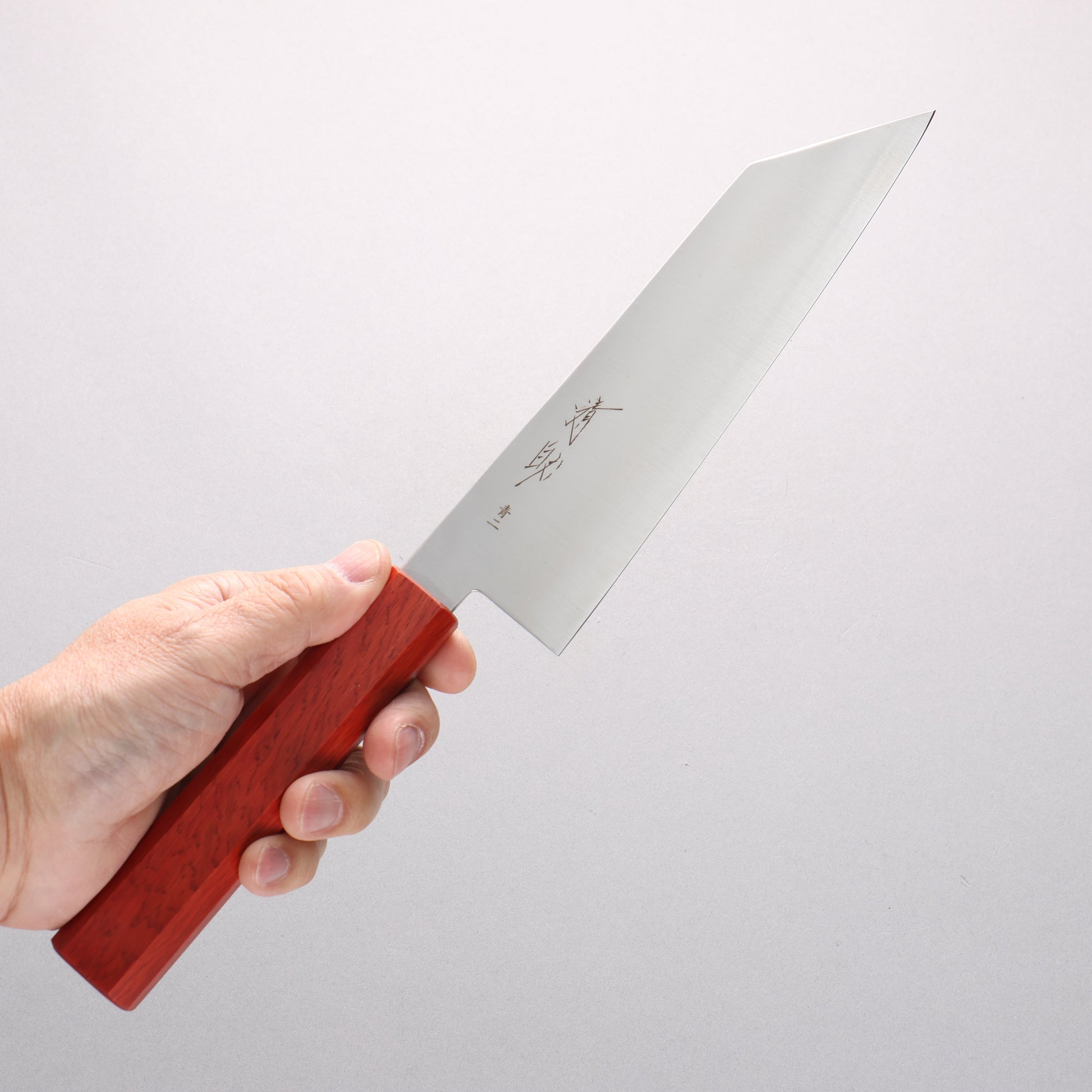 清助 青ニ鋼 切付牛刀包丁 180mm 樫 （煙赤）柄 - 清助刃物