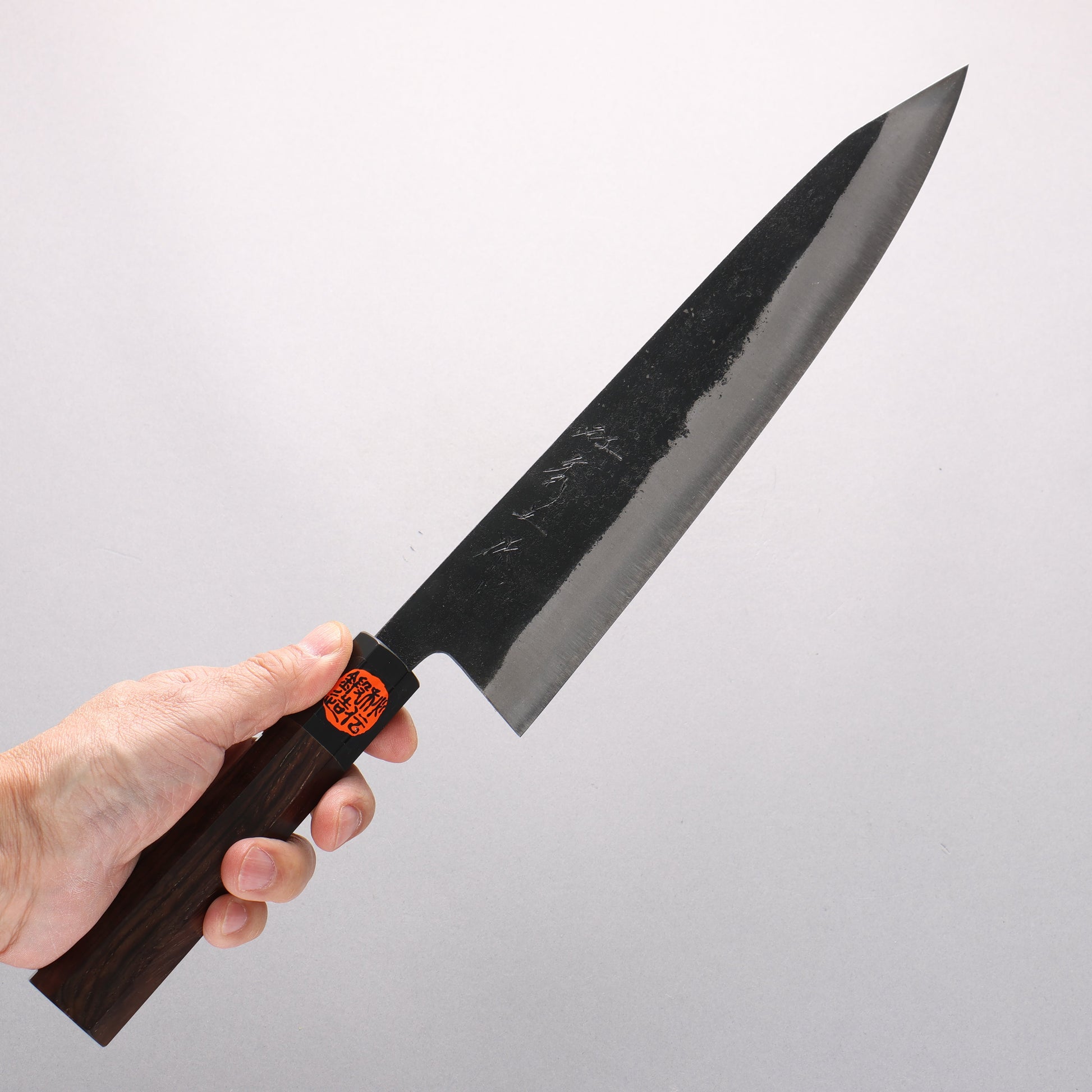 田中 誠貴 鉄火 青ニ鋼 黒打 鎚目(角) 切付牛刀包丁 270mm ウォルナット柄 - 清助刃物