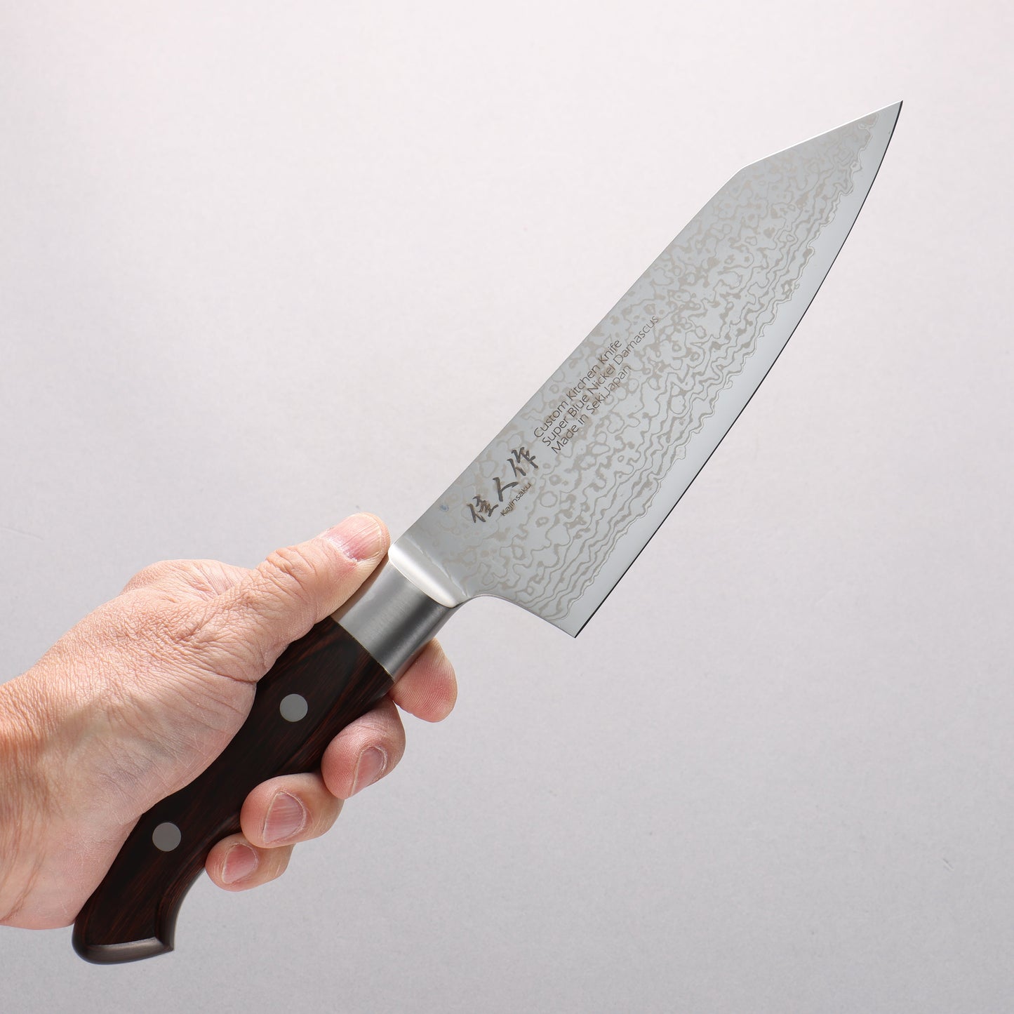 佳人 青スーパー鋼 ダマスカス 切付三徳包丁 180mm マホガニー柄