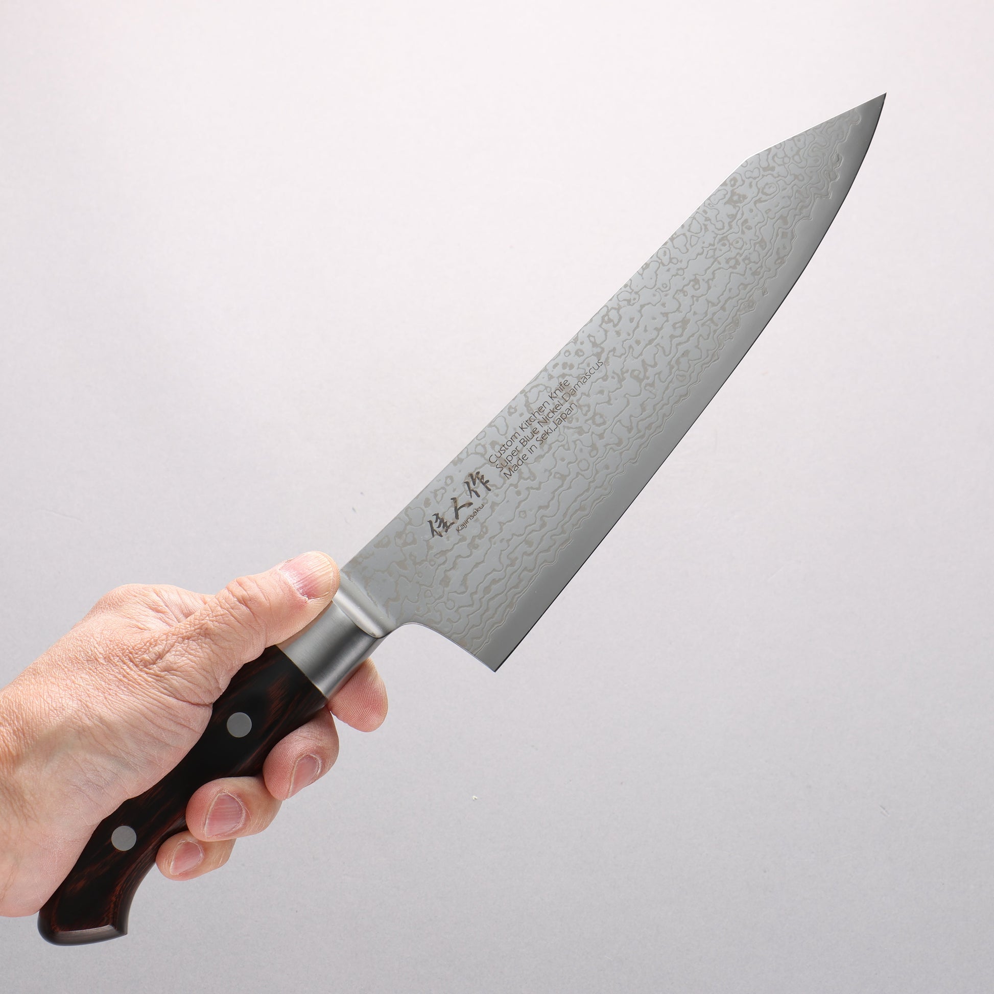 佳人 青スーパー鋼 ダマスカス 切付牛刀包丁 210mm マホガニー柄