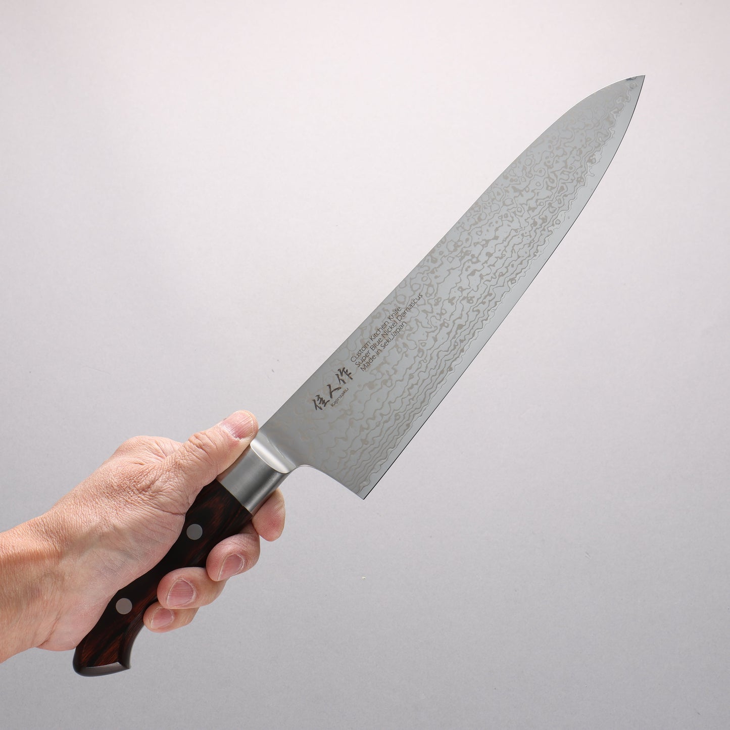 佳人 青スーパー鋼 ダマスカス 牛刀包丁 240mm マホガニー柄