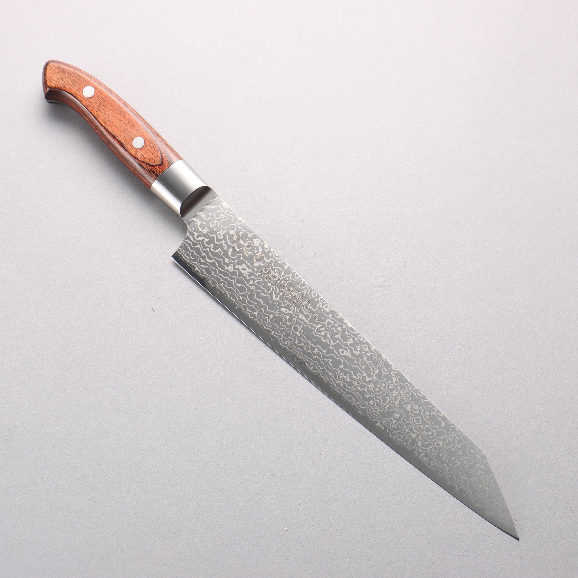 佳人 青スーパー鋼 ダマスカス 切付筋引包丁 240mm マホガニー柄