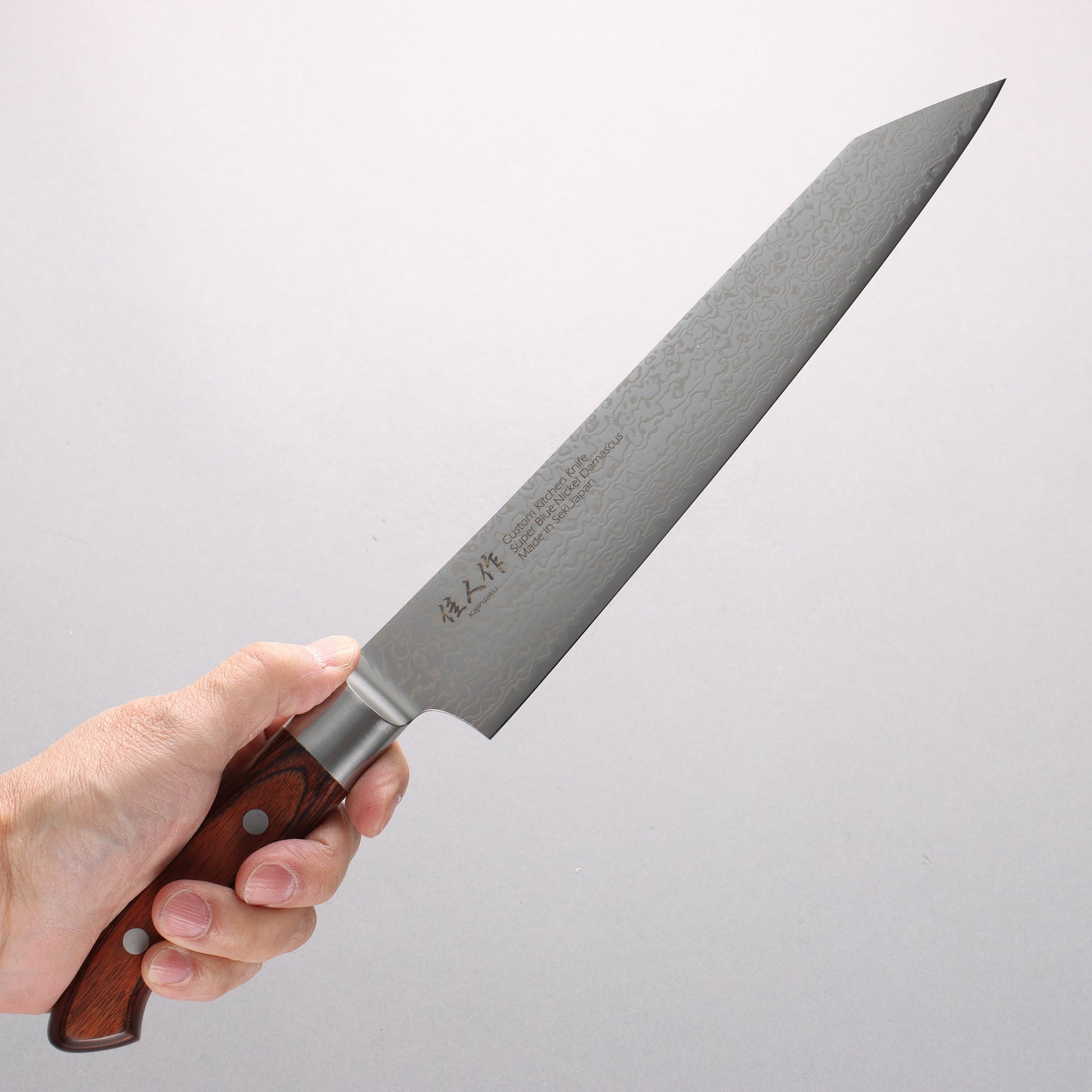 佳人 青スーパー鋼 ダマスカス 切付筋引包丁 240mm マホガニー柄