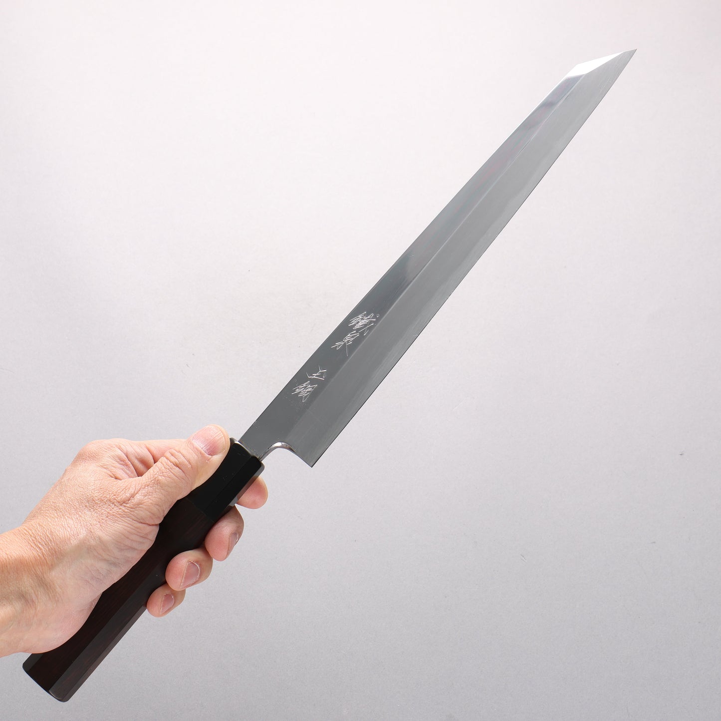 鐵泉 田中作 玉鋼 鏡面仕上げ 切付柳刃包丁 270mm 黒檀柄 鞘付き - 清助刃物