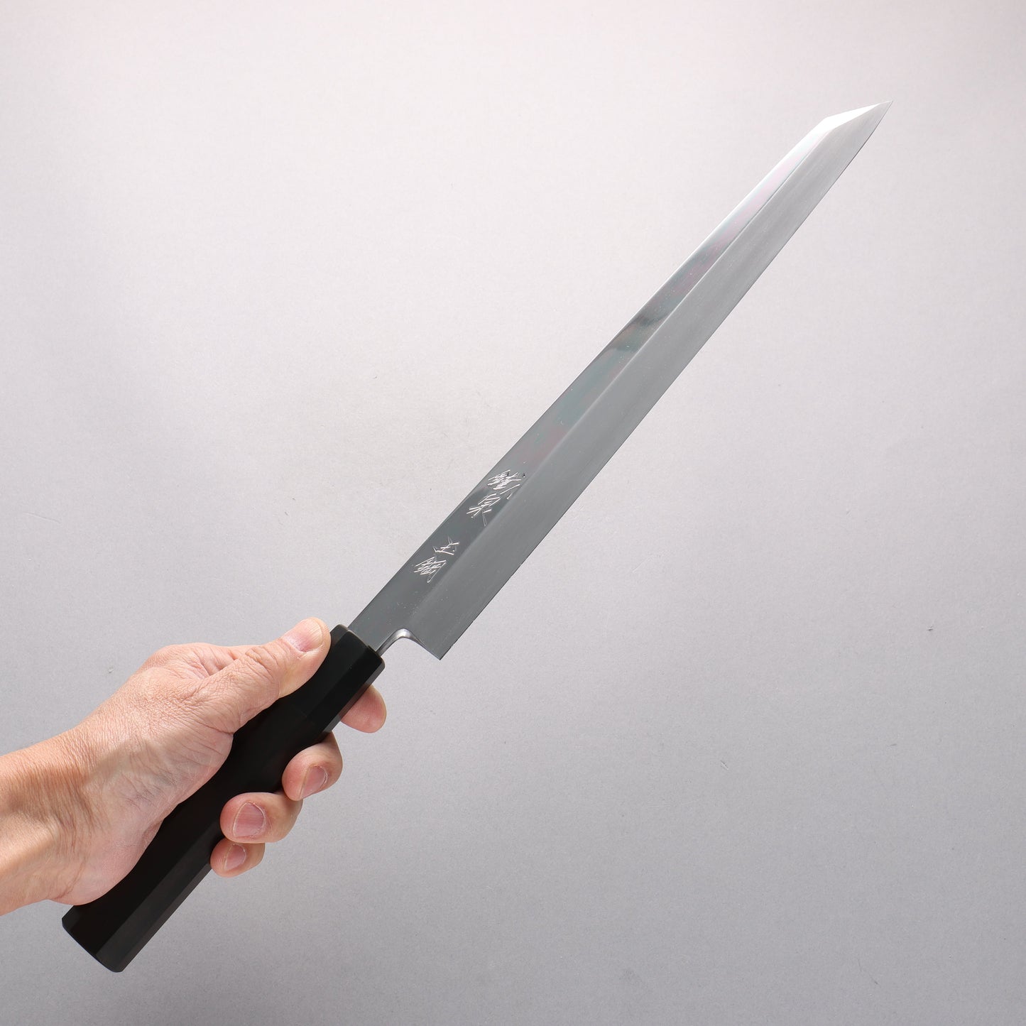 鐵泉 田中作 玉鋼 鏡面仕上げ 切付柳刃包丁 300mm 黒檀柄 鞘付き - 清助刃物