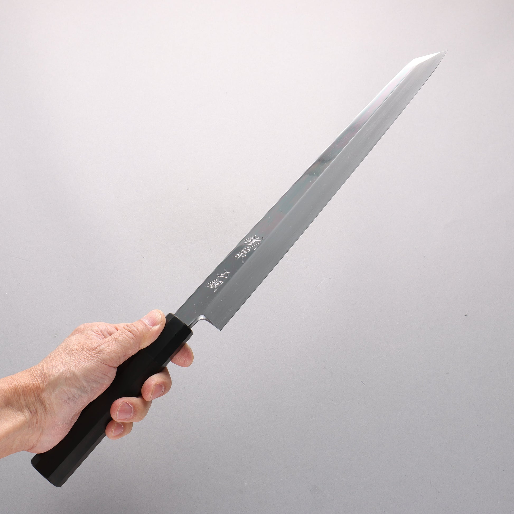 鐵泉 田中作 玉鋼 鏡面仕上げ 切付柳刃包丁 300mm 黒檀柄 鞘付き - 清助刃物