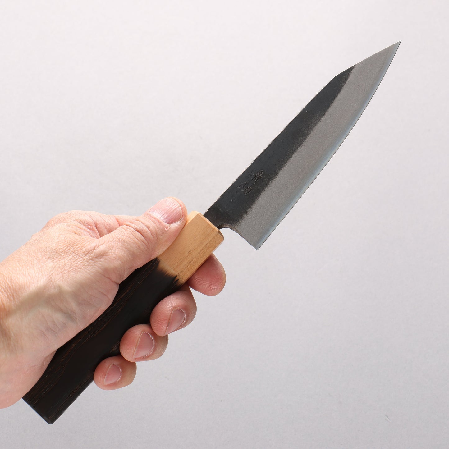 清助 青ニ鋼 黒仕上げ 切付ペティナイフ 120mm 焼栗 （口輪：サクラ）柄 - 清助刃物