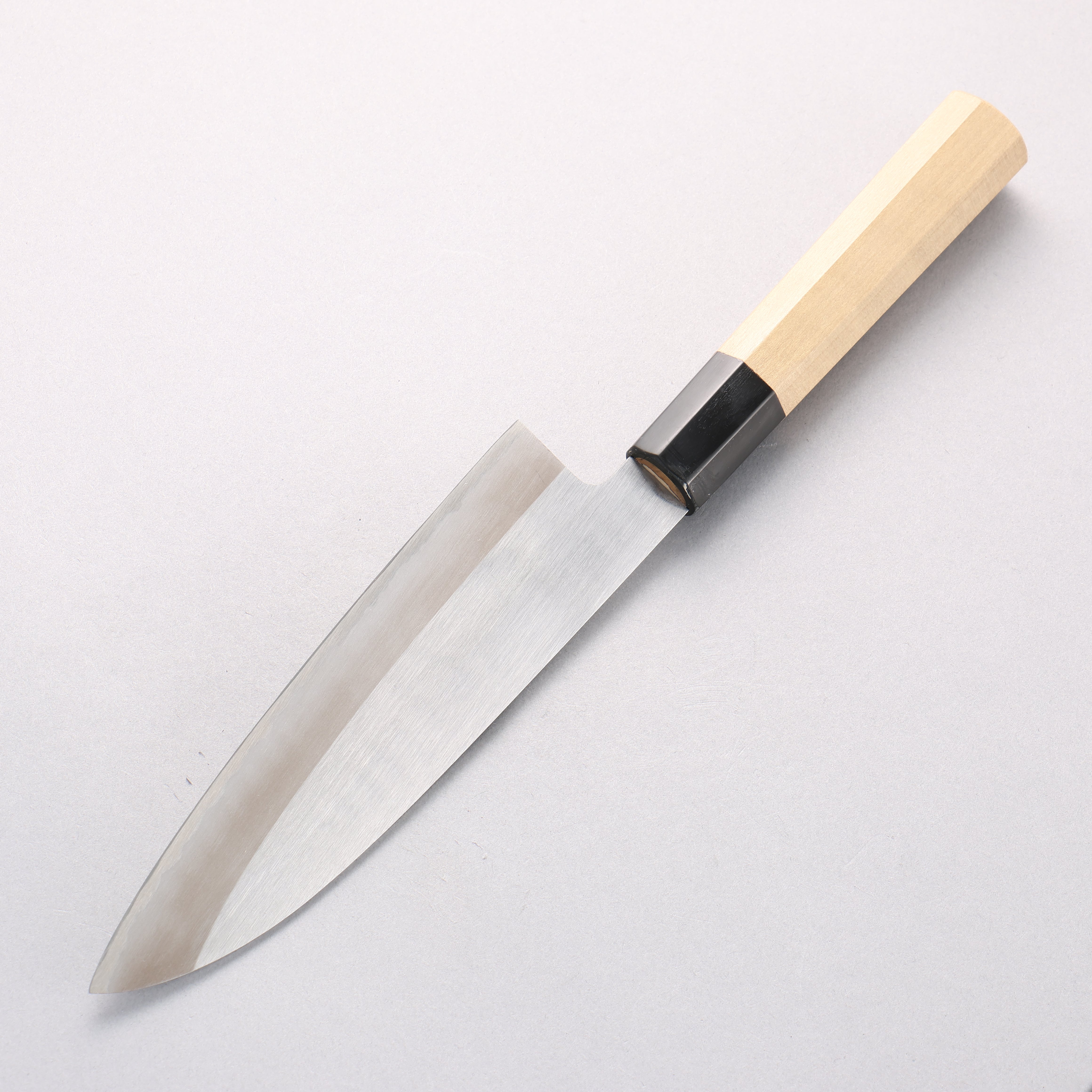 源 昭忠 白ニ鋼 霞研 三徳包丁 180mm 朴柄 – 清助刃物 Japan