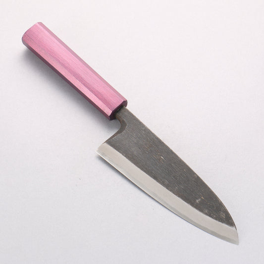 清助 白ニ鋼 黒打 出刃包丁 150mm 漆塗パープル柄