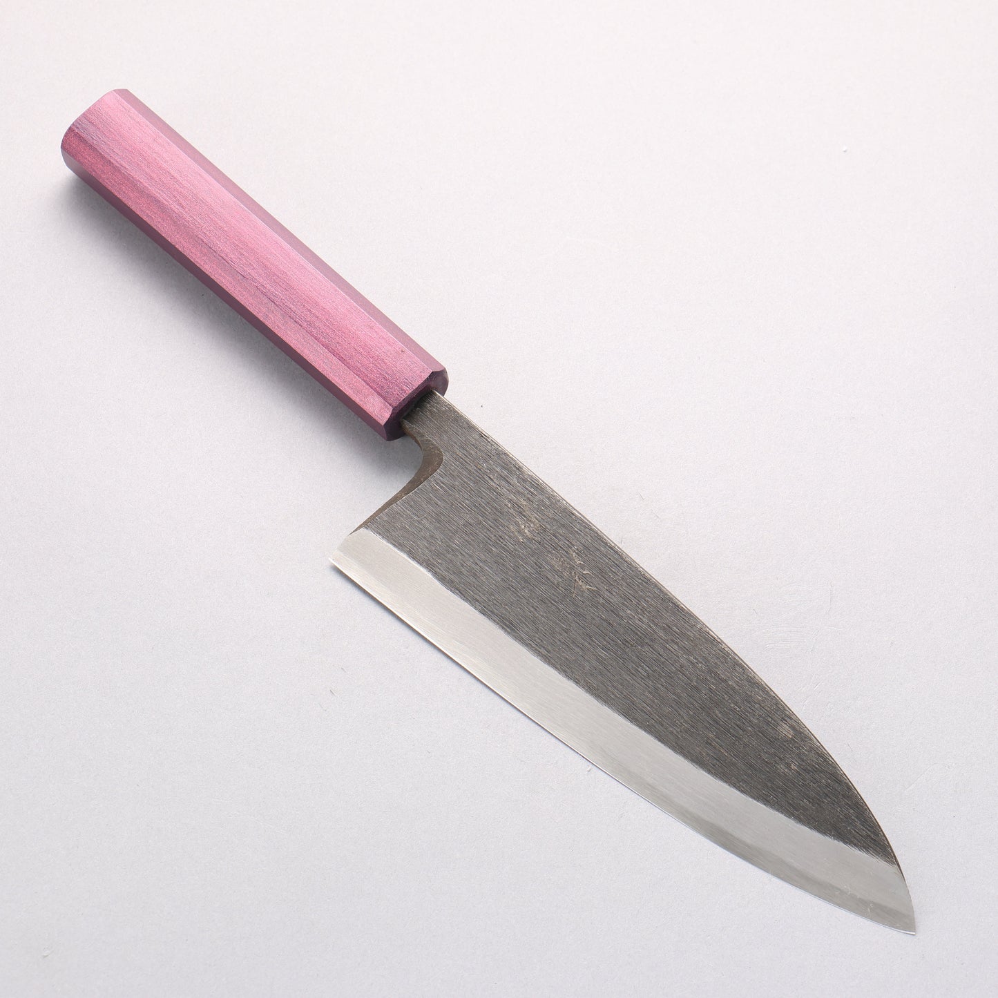 清助 白ニ鋼 黒打 出刃包丁 180mm 漆塗パープル柄 - 清助刃物