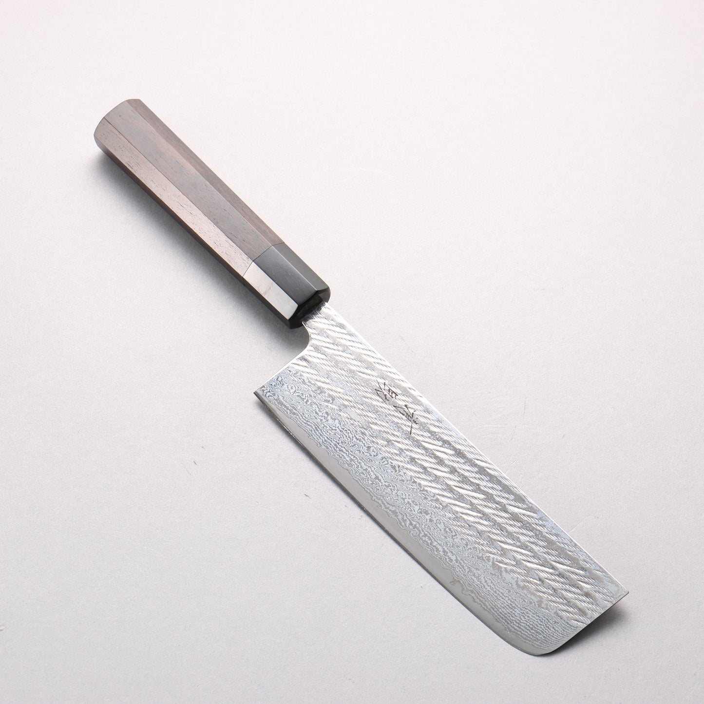 清助 銀三鋼 鎚目 ダマスカス 縄目 菜切包丁 165mm 黒檀 (口輪：黒水牛)柄 - 清助刃物
