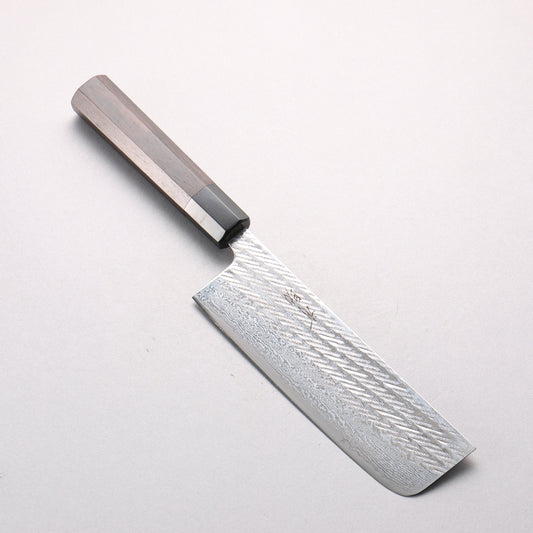 清助 銀三鋼 鎚目 ダマスカス 縄目 菜切包丁 165mm 黒檀 (口輪：黒水牛)柄 - 清助刃物