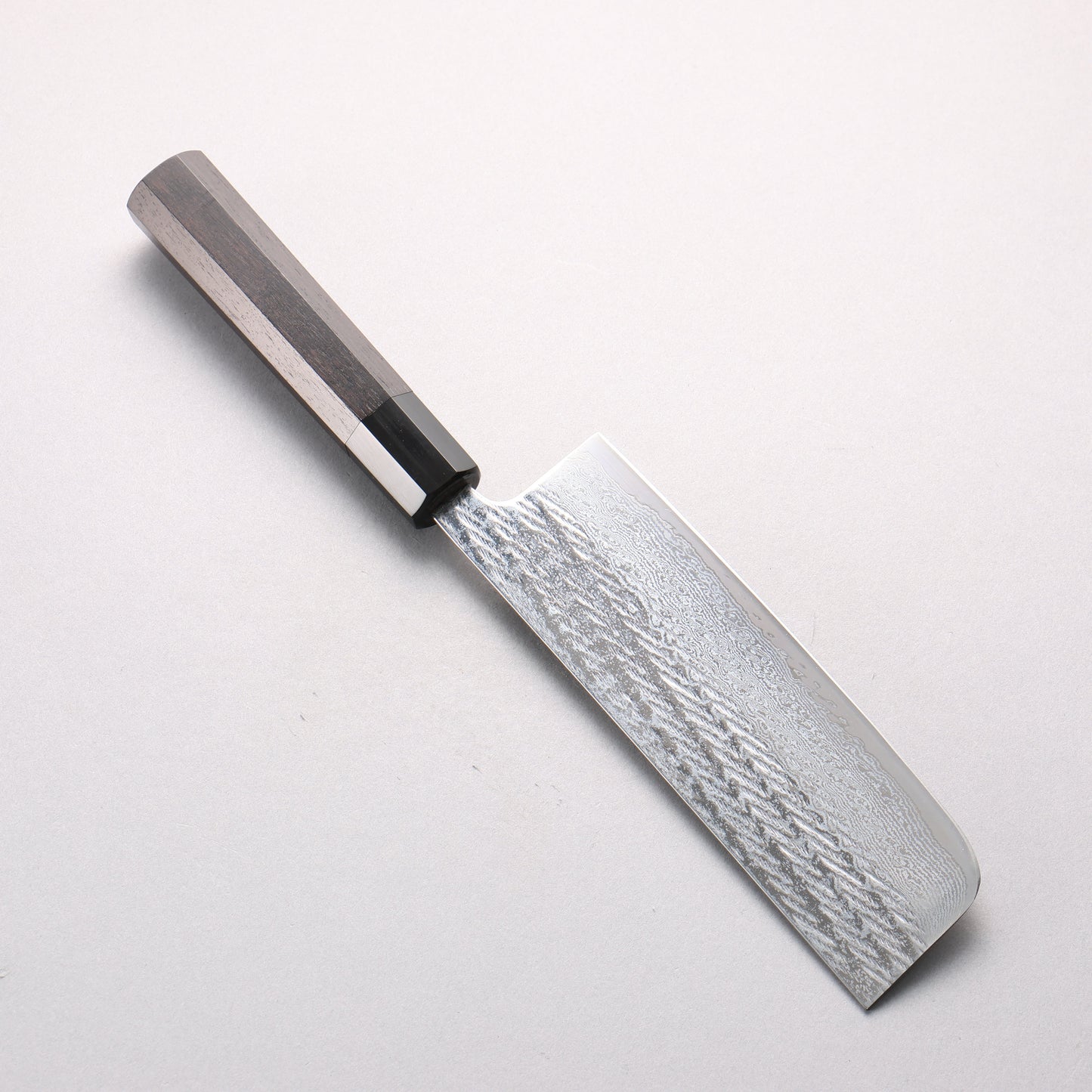 清助 銀三鋼 鎚目 ダマスカス 縄目 菜切包丁 165mm 黒檀 (口輪：黒水牛)柄 - 清助刃物