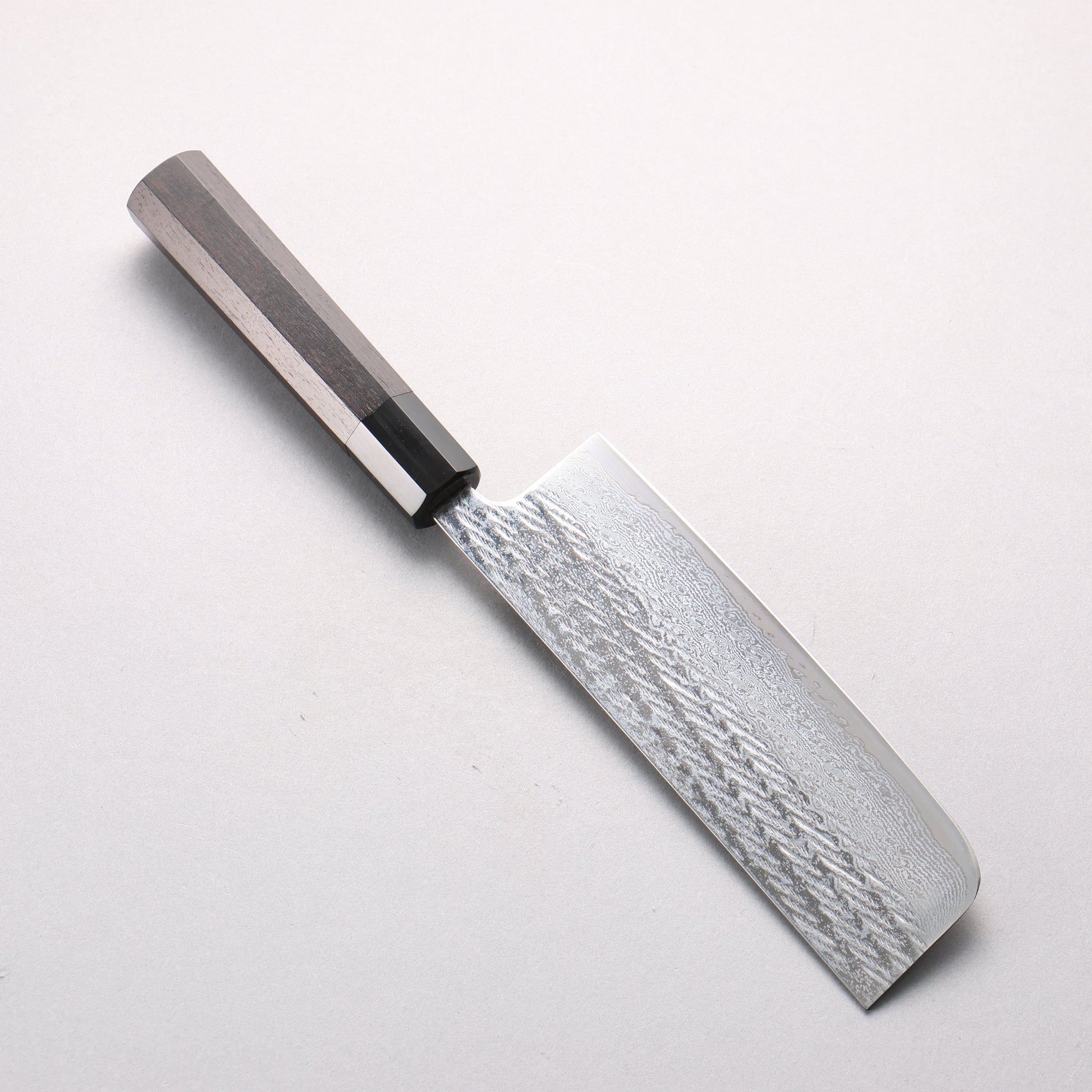 清助 銀三鋼 鎚目 ダマスカス 縄目 菜切包丁 165mm 黒檀 (口輪：黒水牛)柄 - 清助刃物