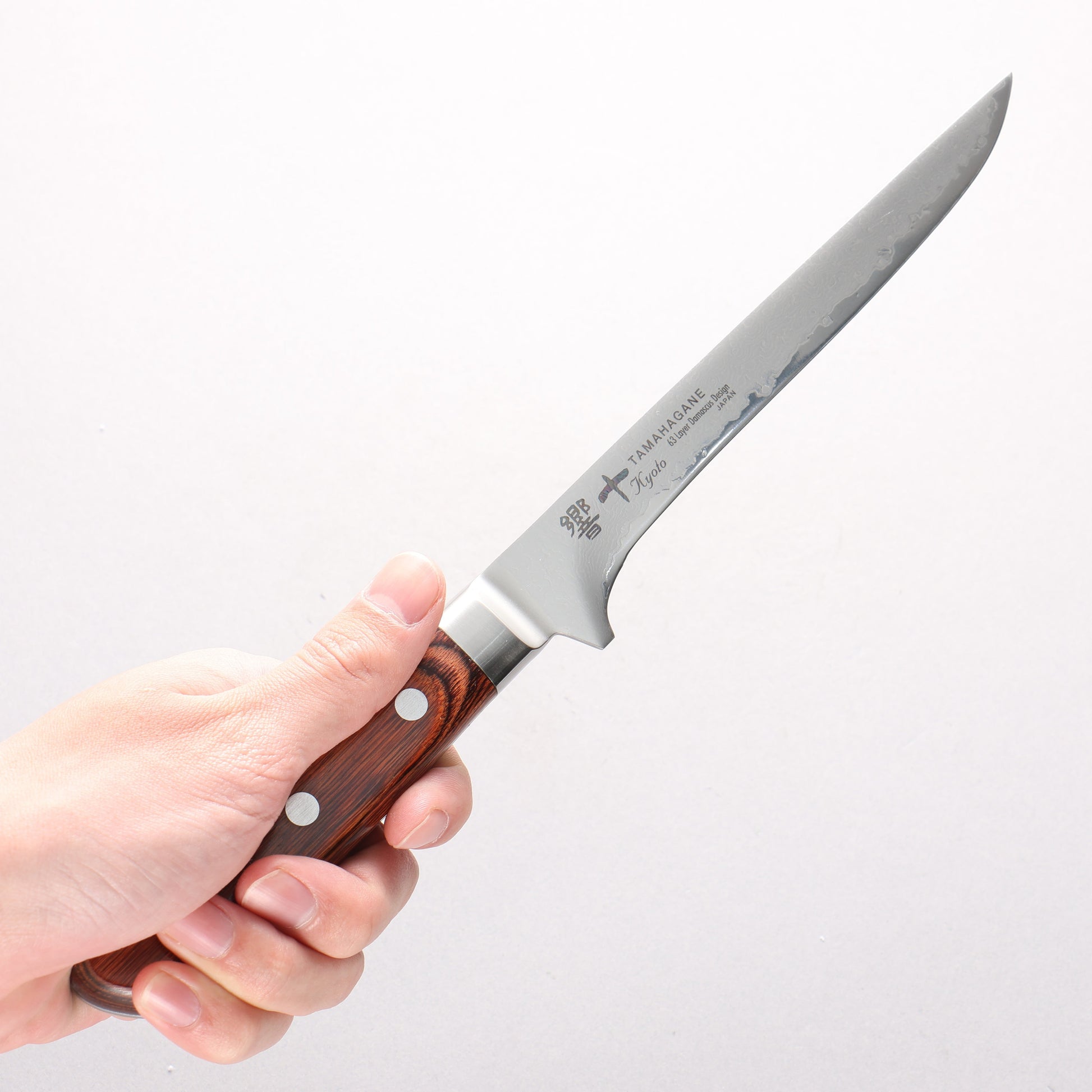 玉鋼 響十 63層 ダマスカス ボーニングナイフ 160mm KP-1119 - 清助刃物