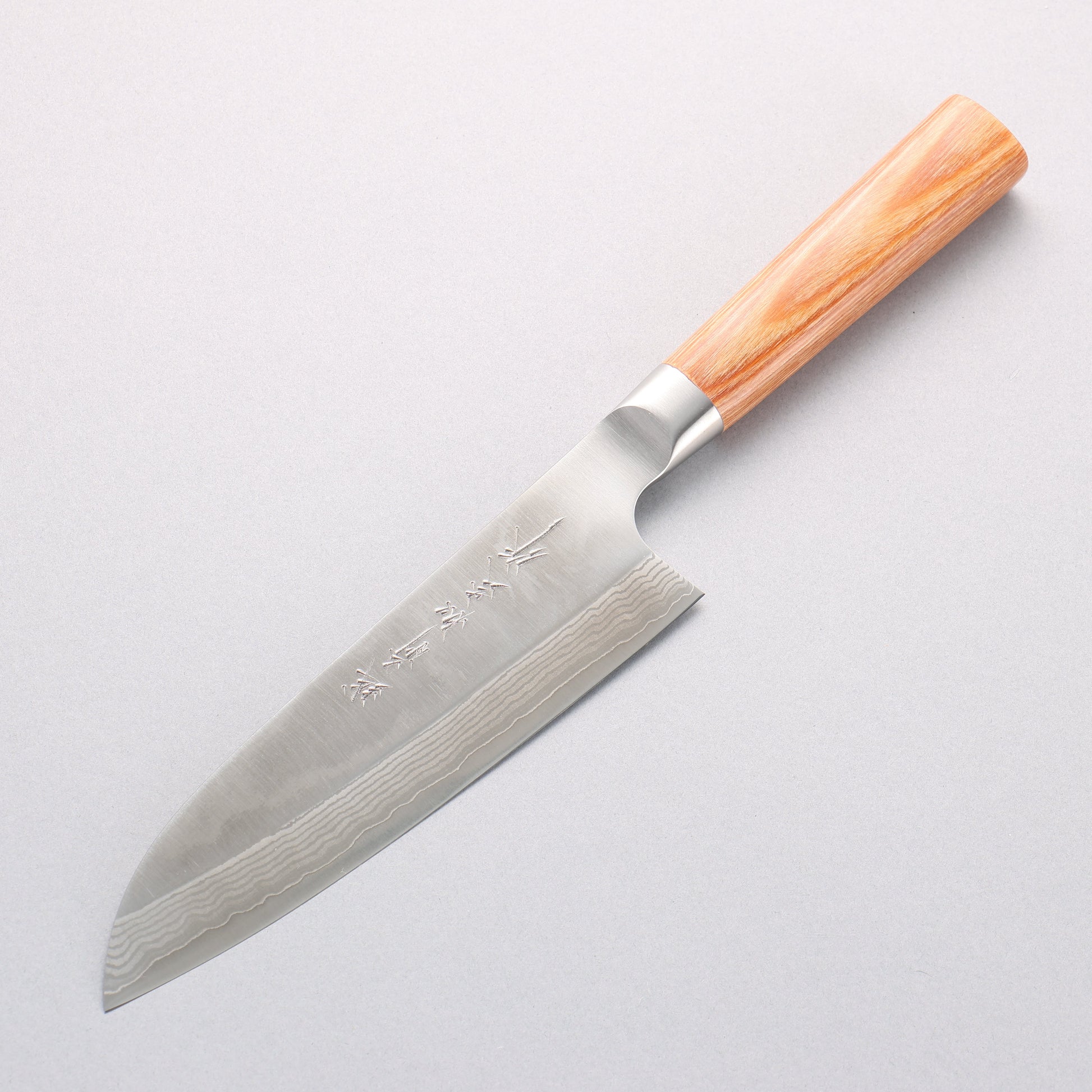 加茂刃物 V金10号 ダマスカス 三徳包丁 165mm 茶合板柄 - 清助刃物