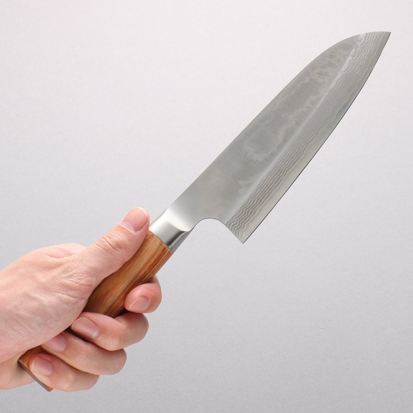 加茂刃物 V金10号 ダマスカス 三徳包丁 165mm 茶合板柄 - 清助刃物