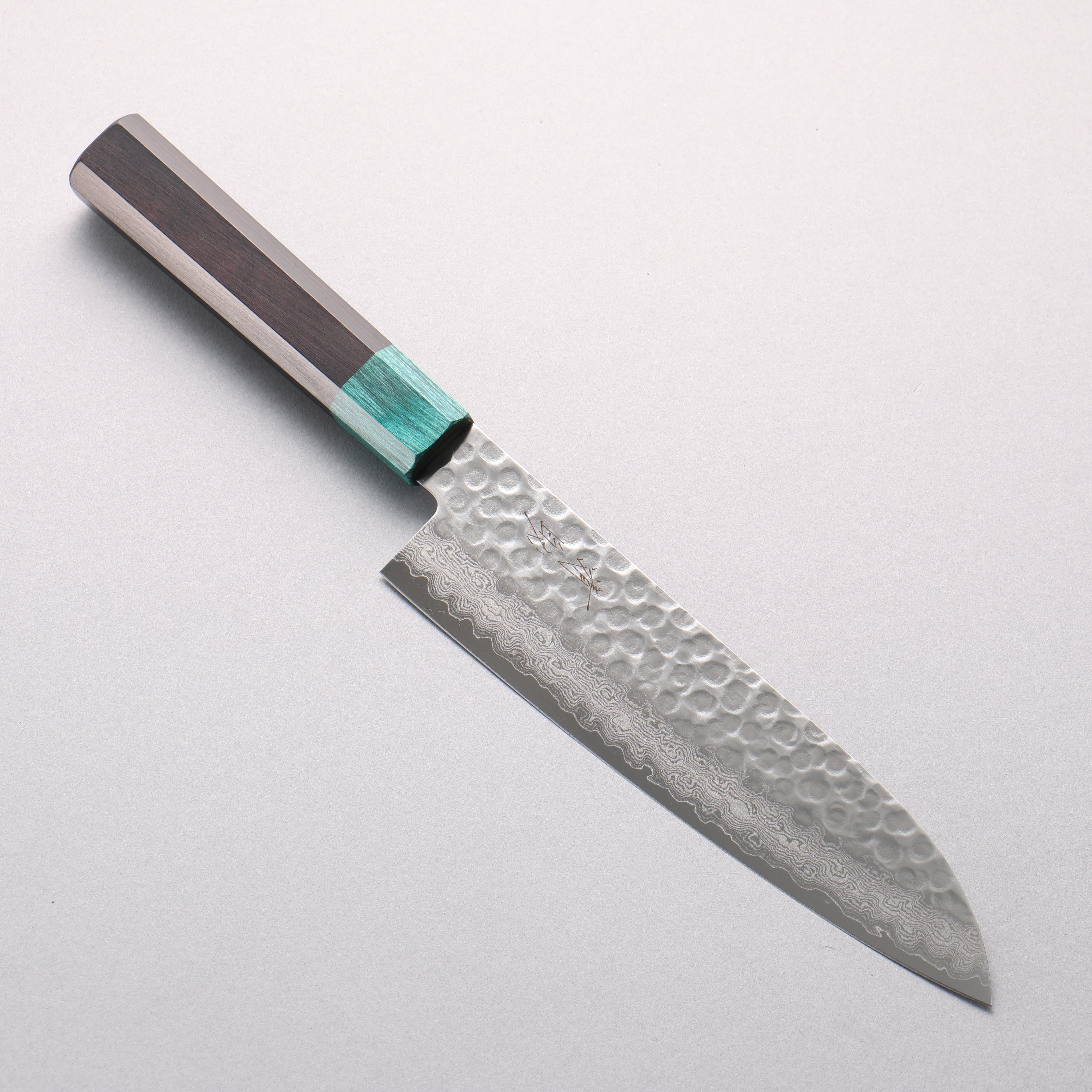 清助 V金10号 鎚目 ダマスカス 三徳包丁 180mm 黒合板(口輪：緑合板)柄 - 清助刃物