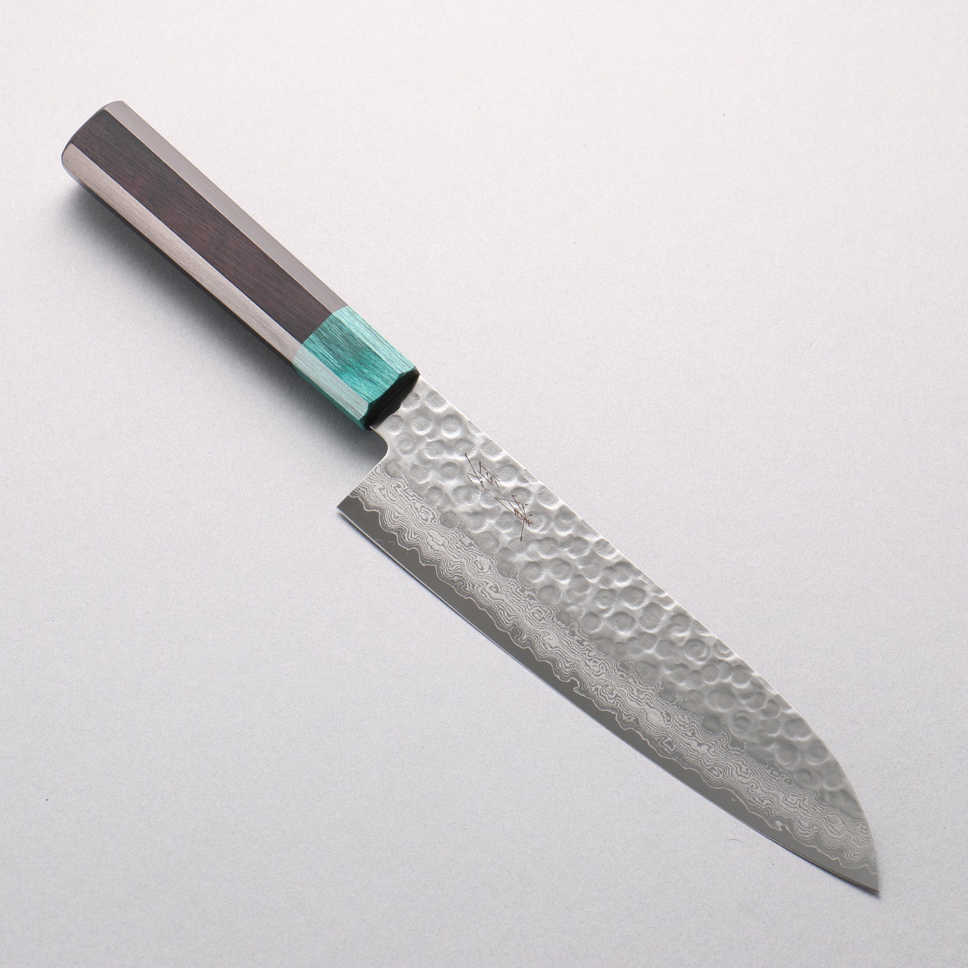 清助 V金10号 鎚目 ダマスカス 三徳包丁 180mm 黒合板(口輪：緑合板)柄 - 清助刃物