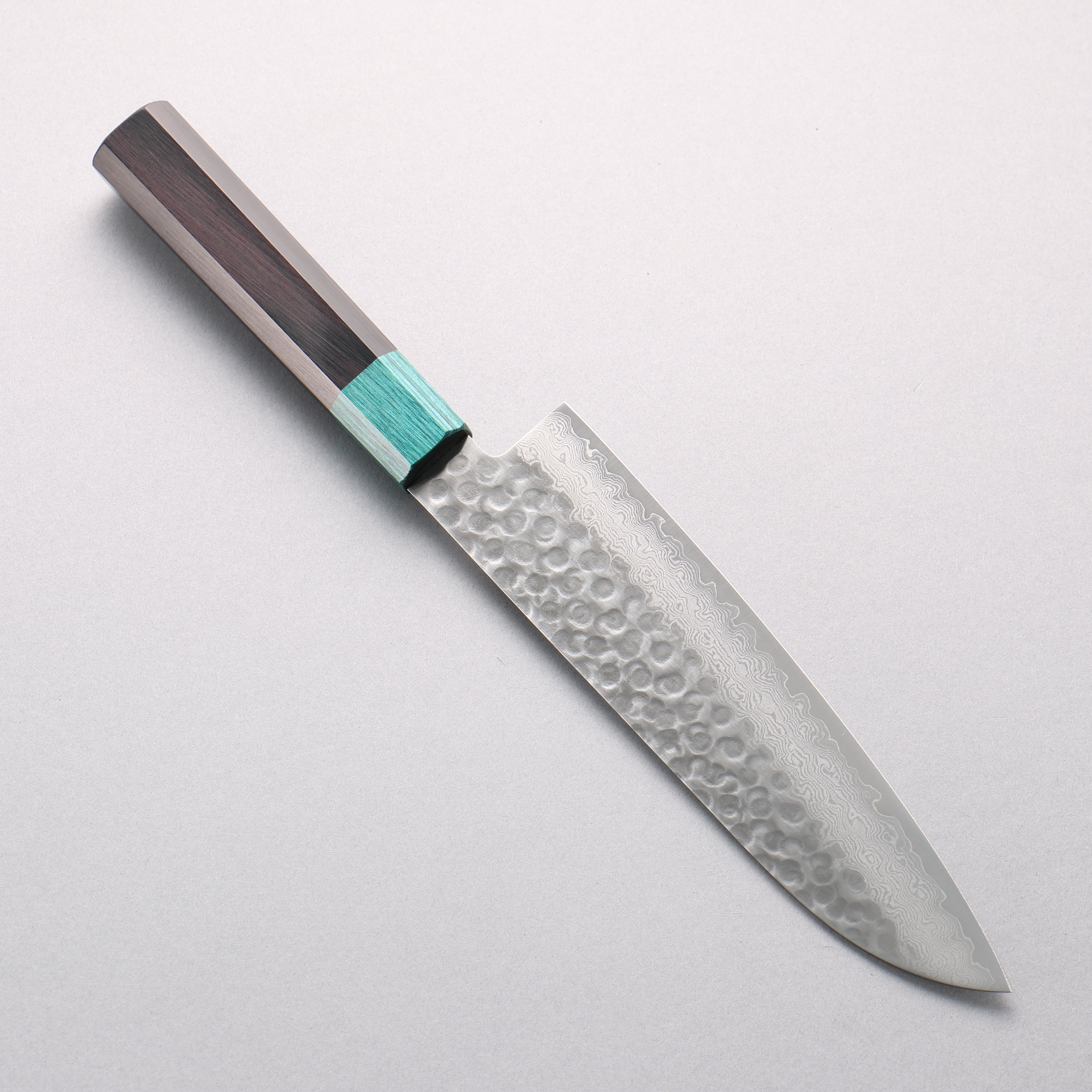 清助 V金10号 鎚目 ダマスカス 三徳包丁 180mm 黒合板(口輪：緑合板)柄 - 清助刃物