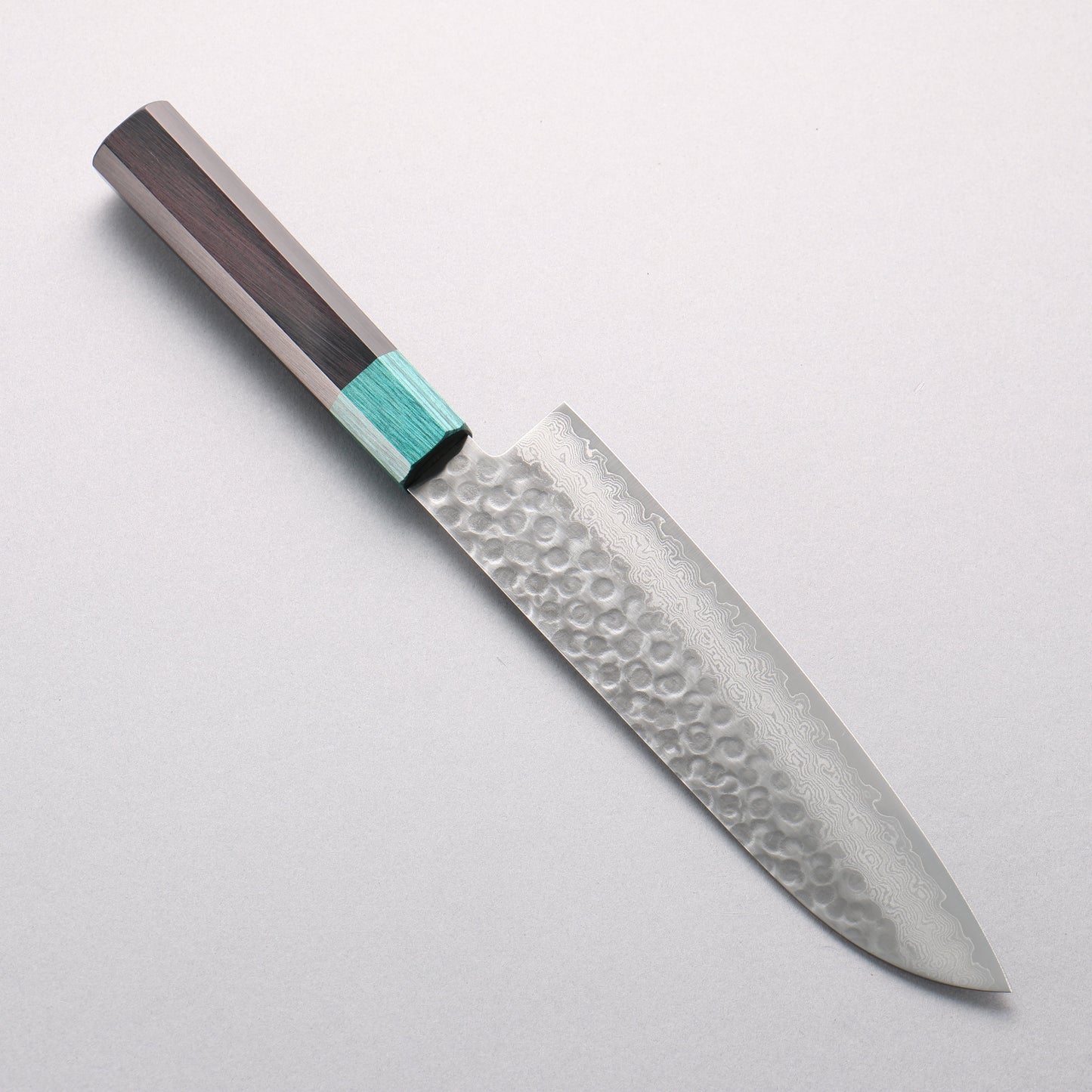 清助 V金10号 鎚目 ダマスカス 三徳包丁 180mm 黒合板(口輪：緑合板)柄 - 清助刃物