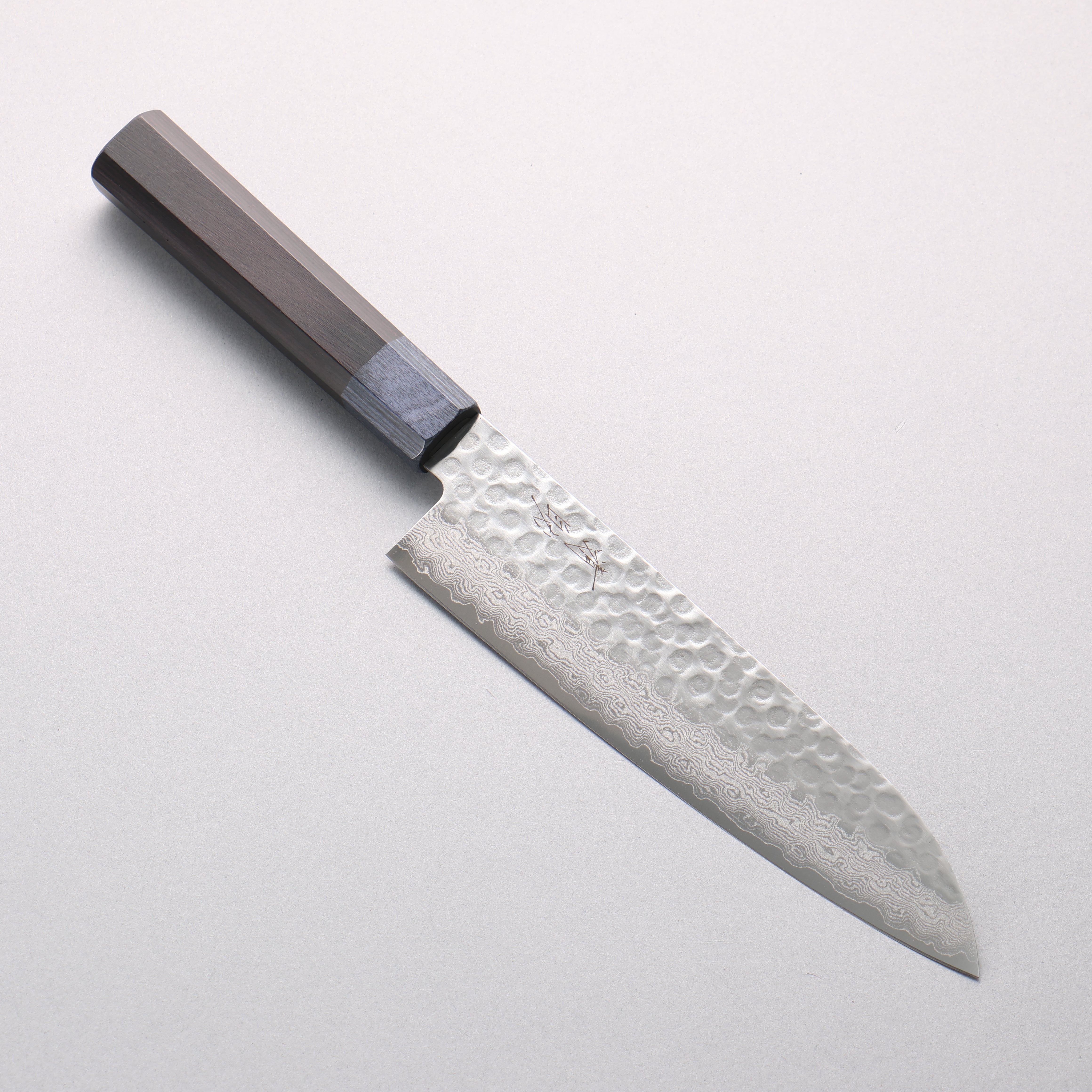 清助 V金10号 鎚目 ダマスカス 三徳包丁 180mm 黒合板(口輪：紺合板)柄 - 清助刃物