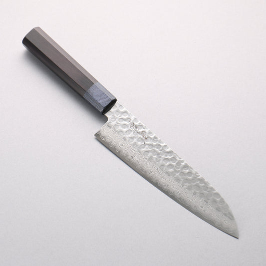 清助 V金10号 鎚目 ダマスカス 三徳包丁 180mm 黒合板(口輪：紺合板)柄 - 清助刃物