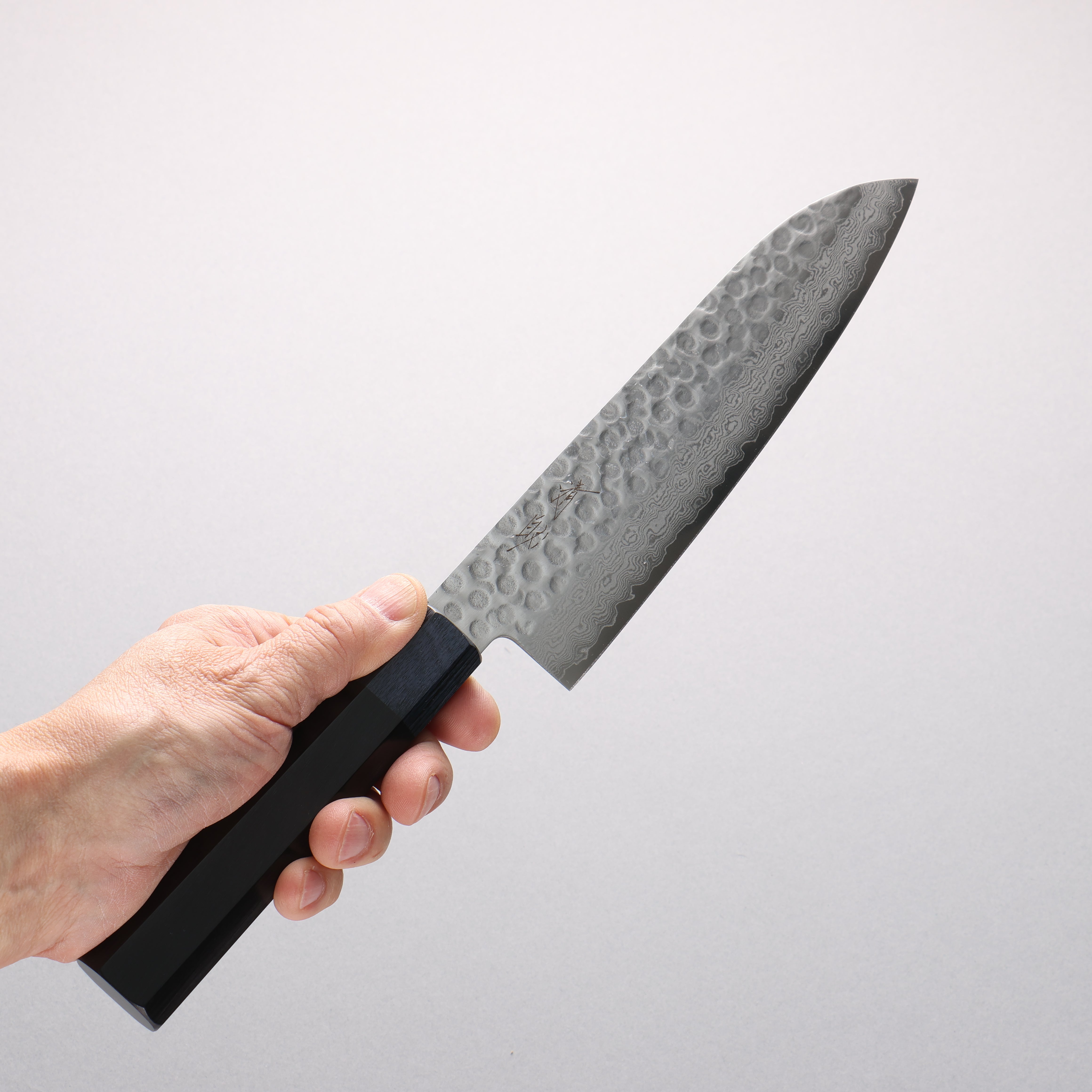清助 V金10号 鎚目 ダマスカス 三徳包丁 180mm 黒合板(口輪：紺合板)柄 - 清助刃物