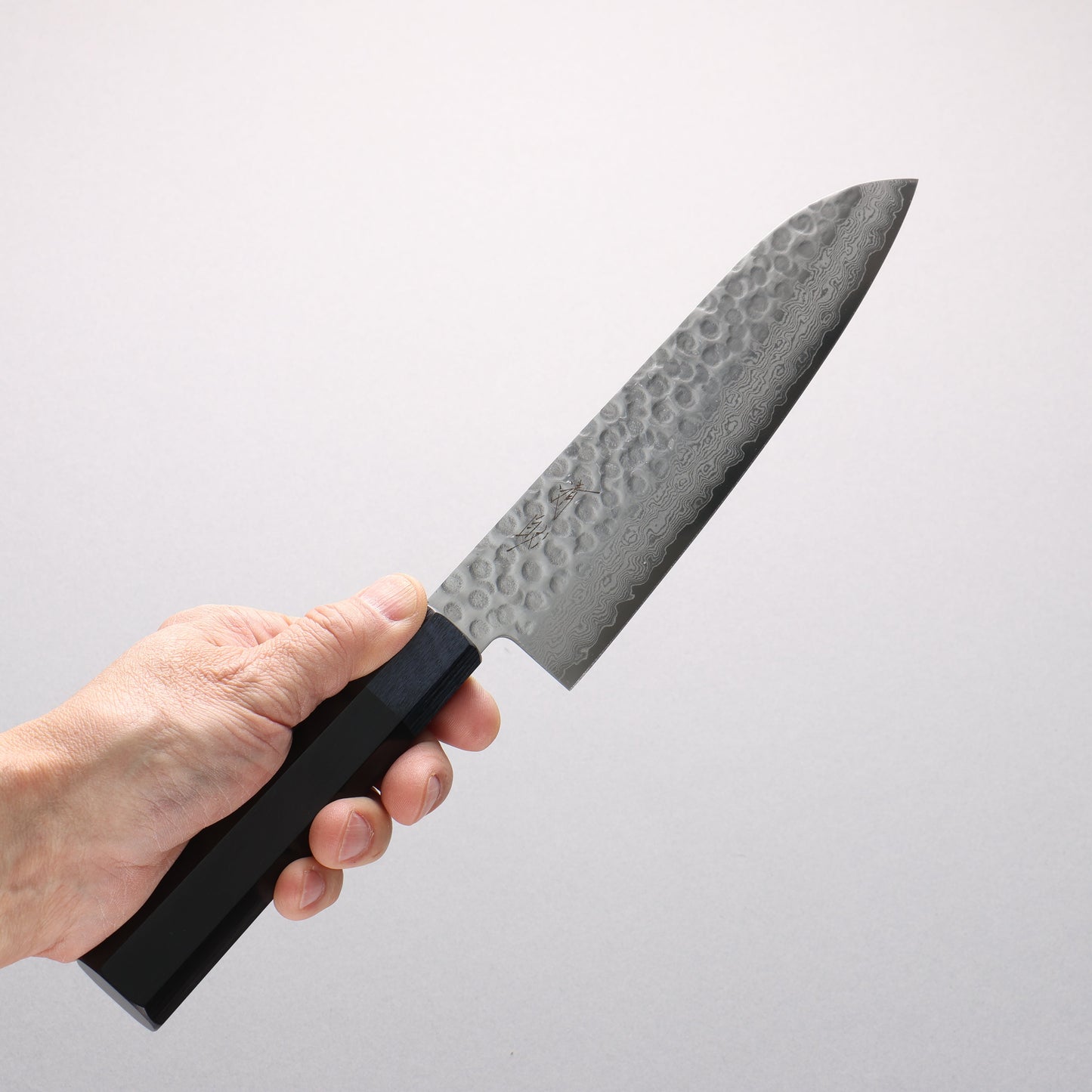 清助 V金10号 鎚目 ダマスカス 三徳包丁 180mm 黒合板(口輪：紺合板)柄 - 清助刃物