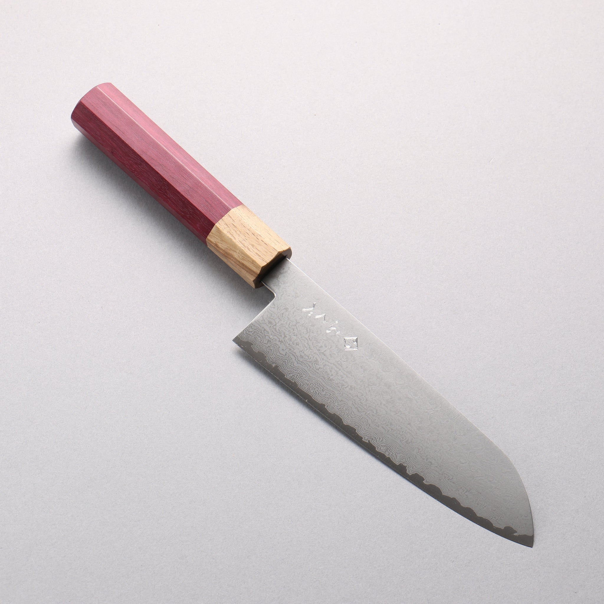 ふくべ V金10号 16層ダマスカス 三徳包丁 165mm パープルハート柄 - 清助刃物