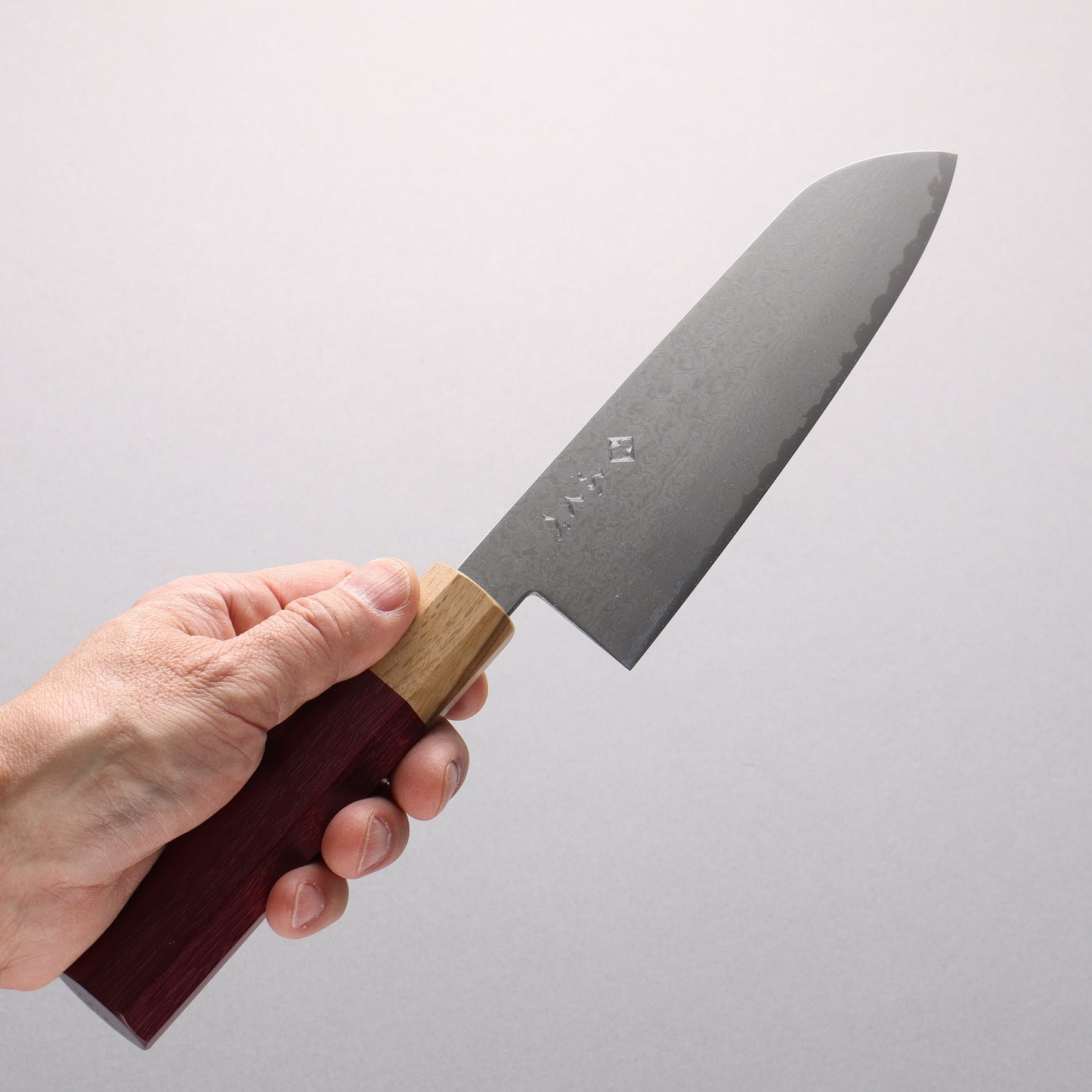 ふくべ V金10号 16層ダマスカス 三徳包丁 165mm パープルハート柄 - 清助刃物