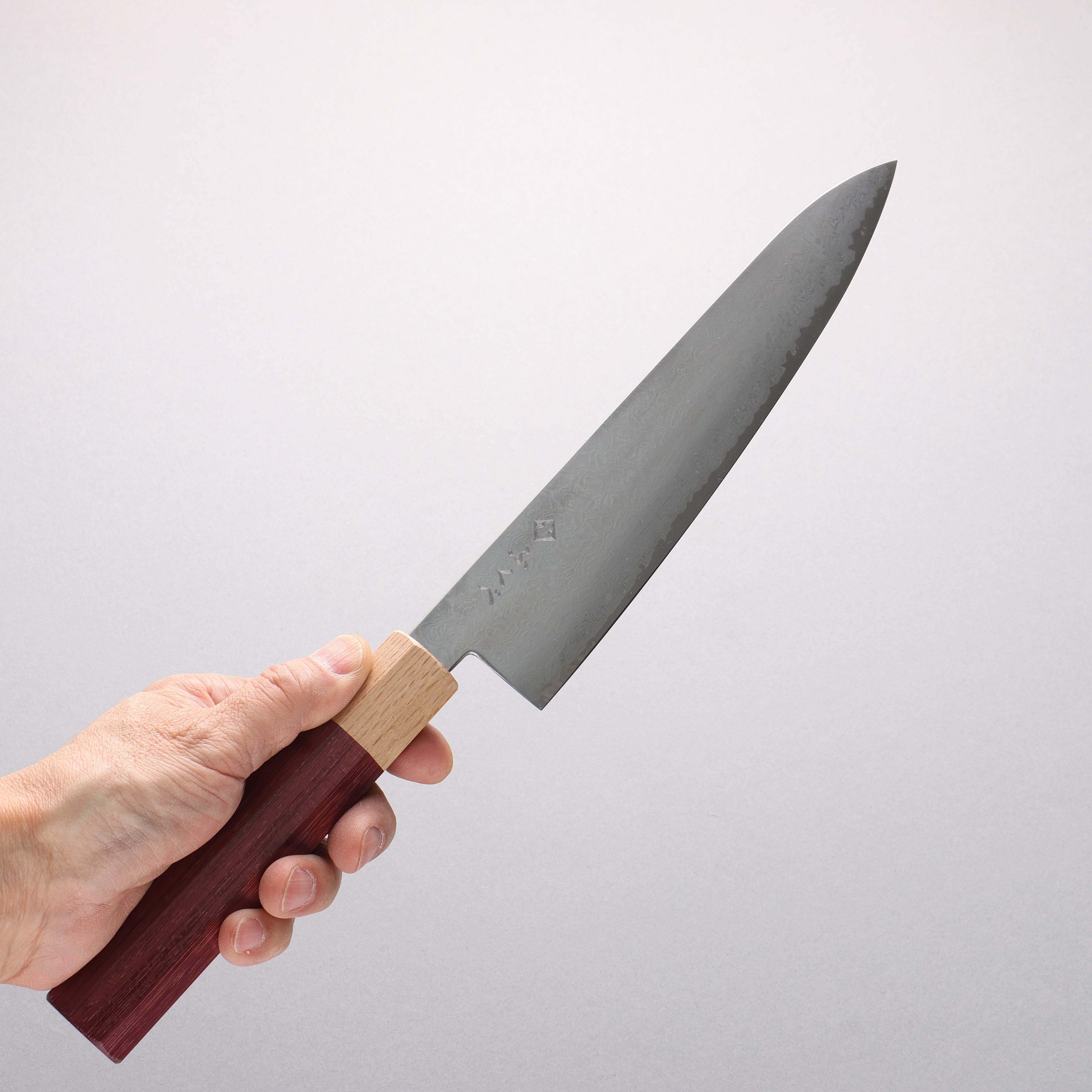 ふくべ V金10号 16層ダマスカス 牛刀包丁 210mm パープルハート柄 - 清助刃物