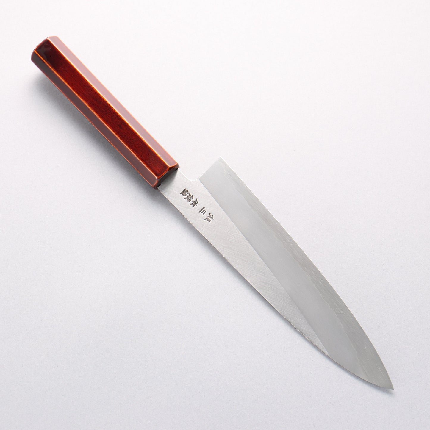 刃道 銀三鋼 磨き仕上げ 牛刀包丁 210mm 漆 木地呂塗り柄 - 清助刃物
