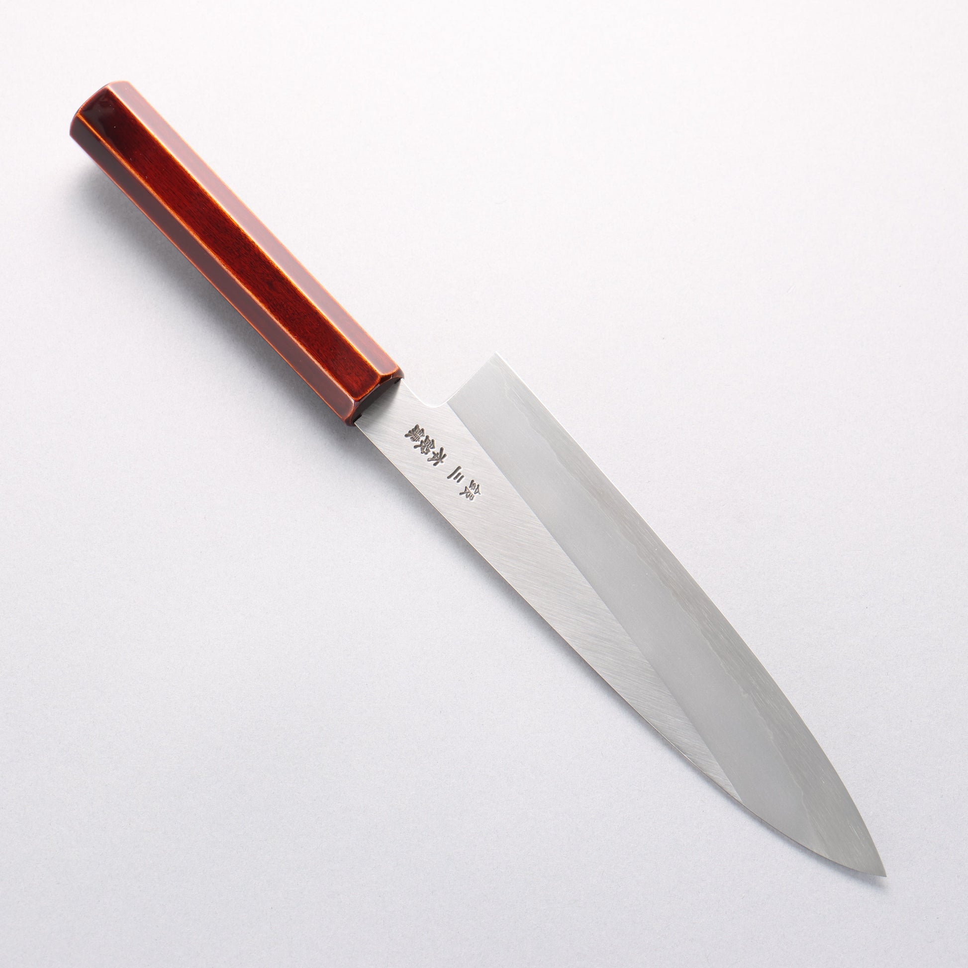 刃道 銀三鋼 磨き仕上げ 牛刀包丁 210mm 漆 木地呂塗り柄 - 清助刃物