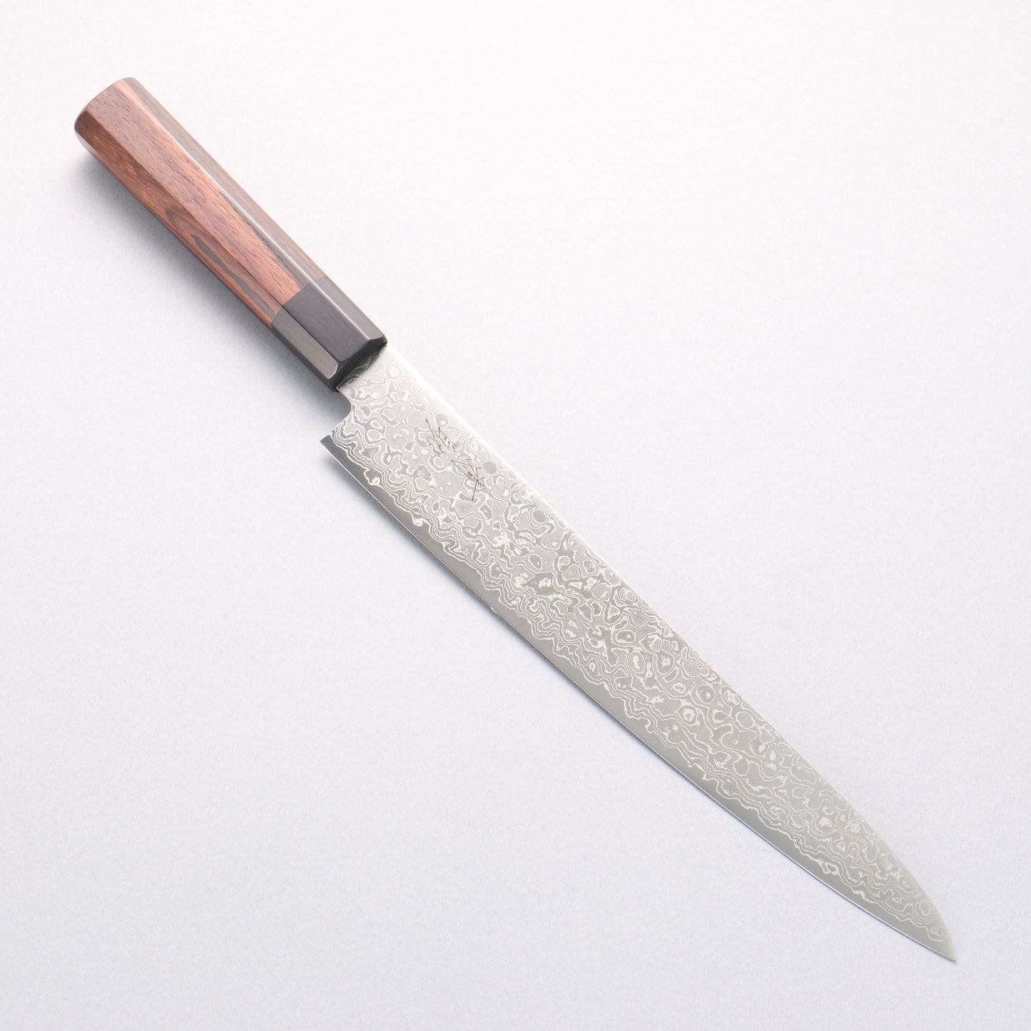 清助 AUS10 ダマスカス 磨き仕上げ 筋引包丁 240mm 紫檀 (口輪：黒合板)柄 - 清助刃物
