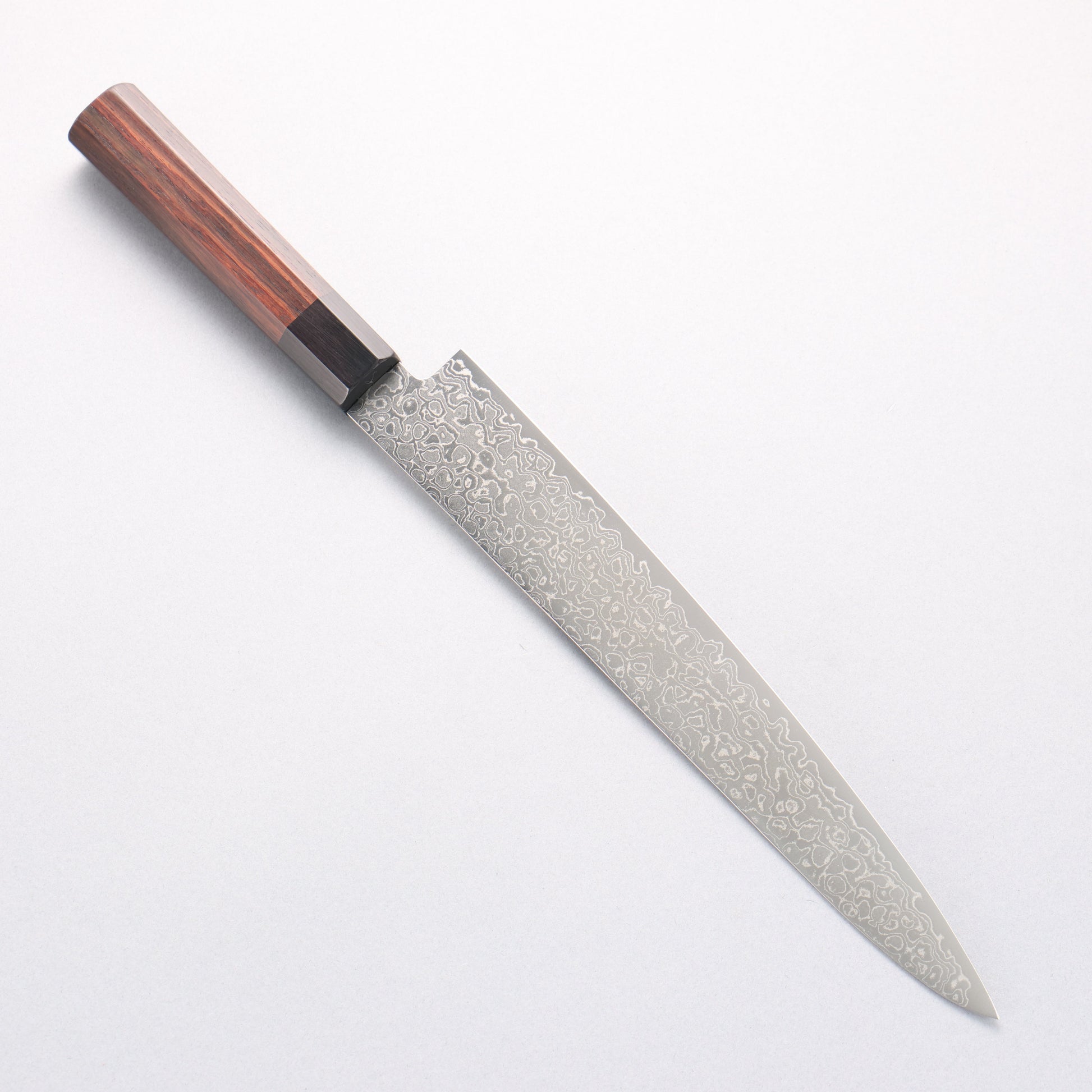 清助 AUS10 ダマスカス 磨き仕上げ 筋引包丁 240mm 紫檀 (口輪：黒合板)柄 - 清助刃物