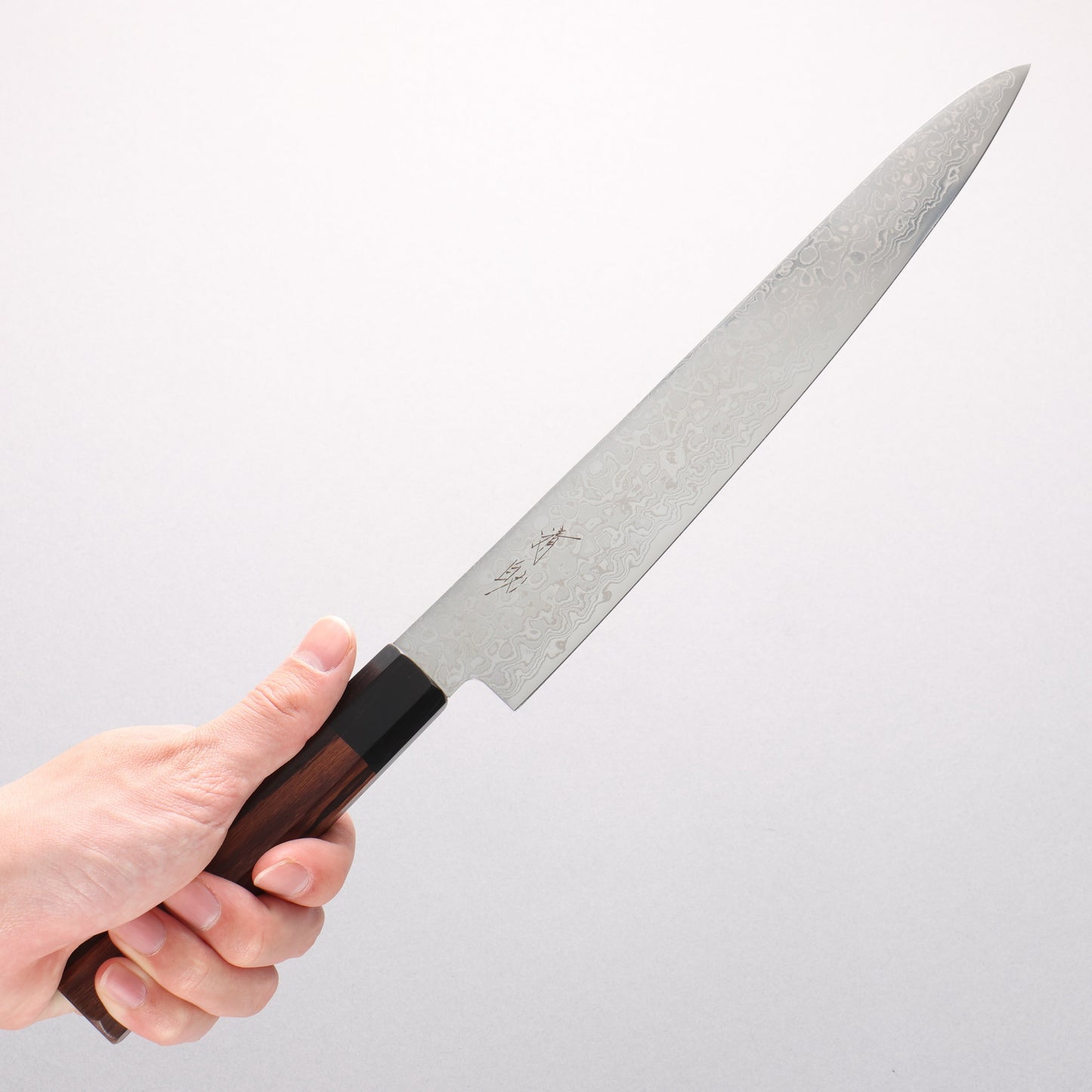 清助 AUS10 ダマスカス 磨き仕上げ 筋引包丁 240mm 紫檀 (口輪：黒合板)柄 - 清助刃物