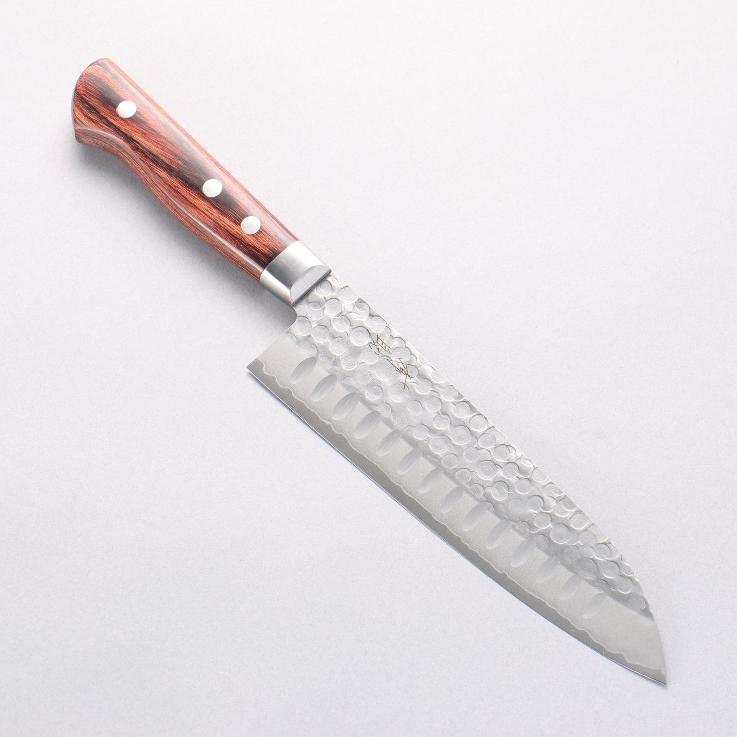 清助 V金10号 鎚目 リブ付 三徳包丁 180mm マホガニー柄 - 清助刃物