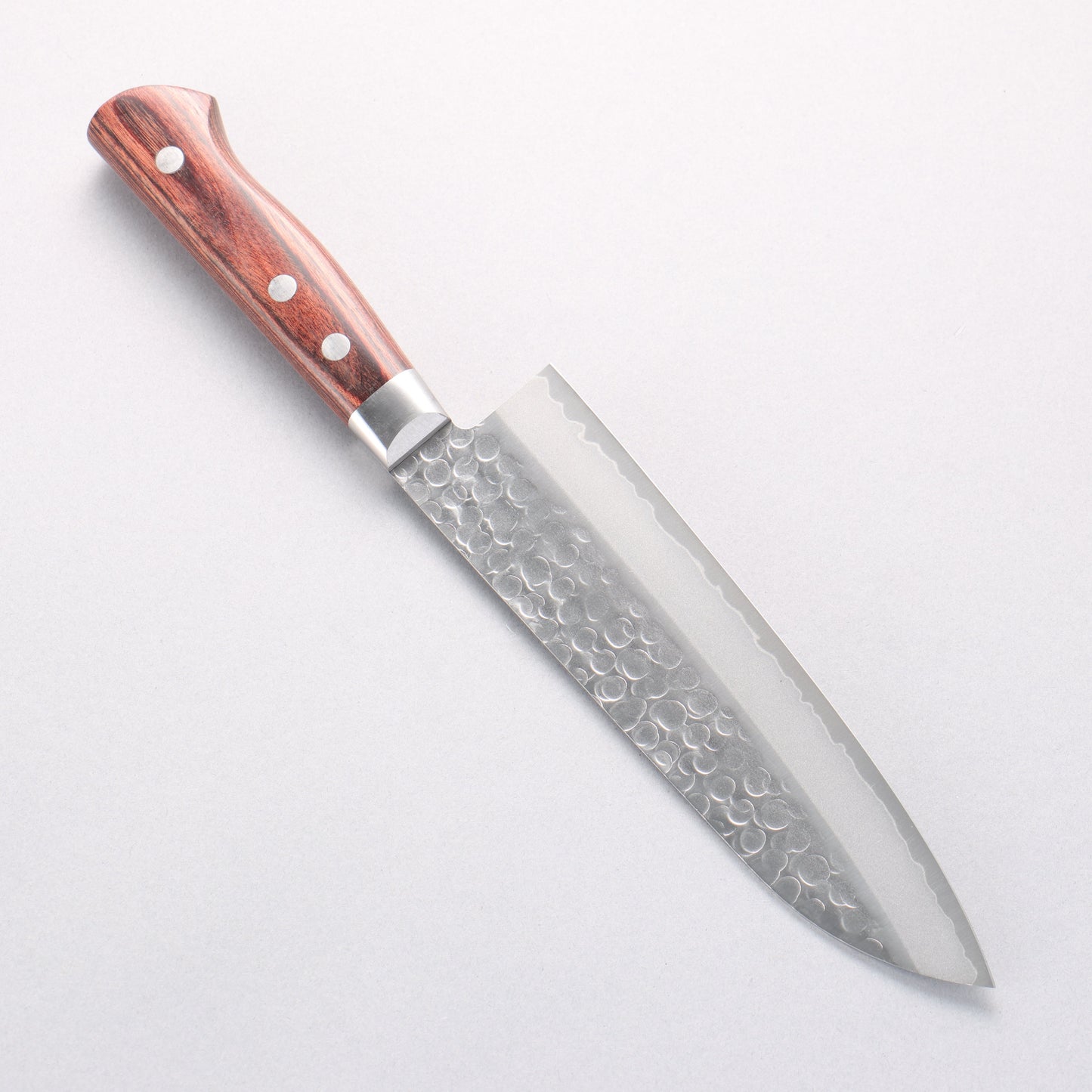 清助 V金10号 鎚目 リブ付 三徳包丁 180mm マホガニー柄 - 清助刃物