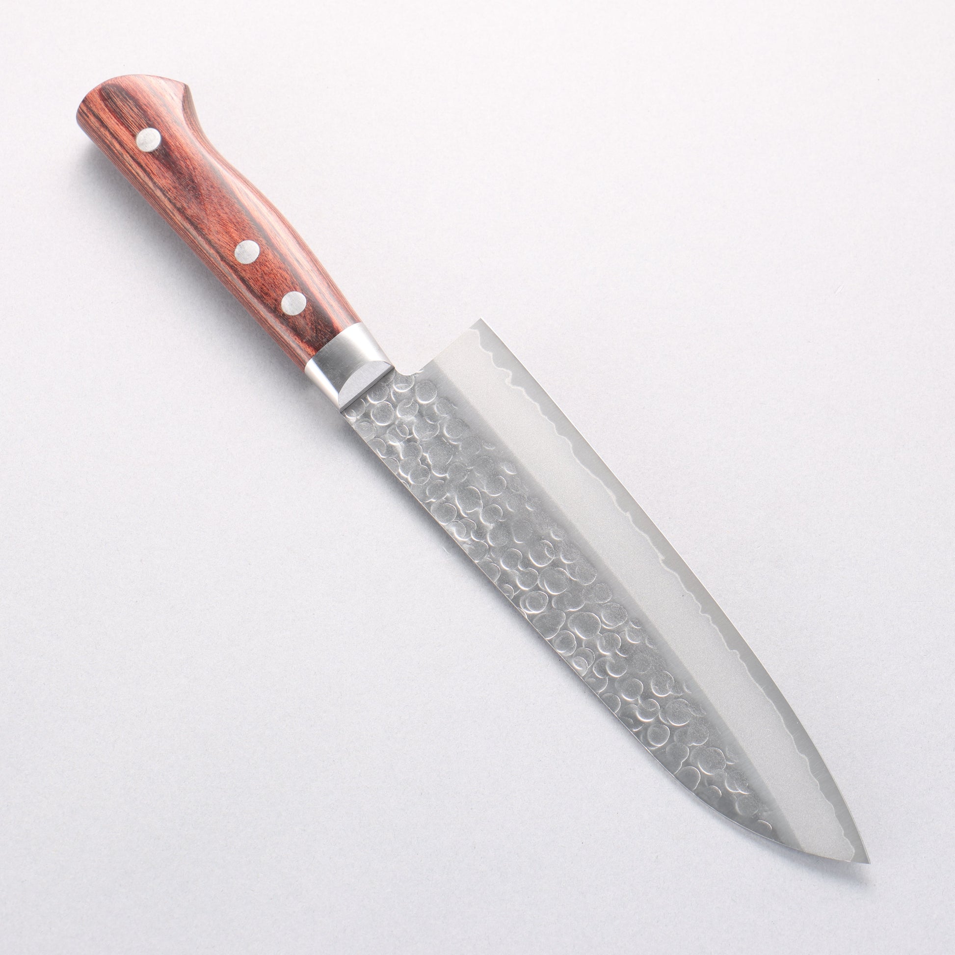 清助 V金10号 鎚目 リブ付 三徳包丁 180mm マホガニー柄 - 清助刃物