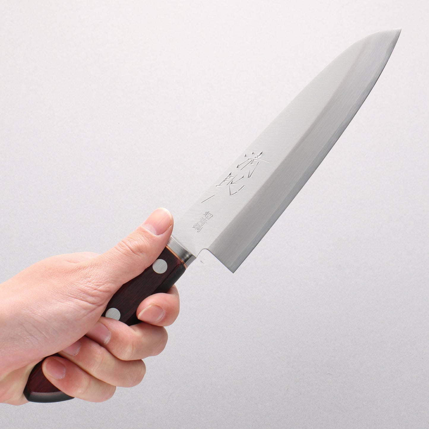 清助 青スーパー鋼 磨き仕上げ 牛刀包丁 180mm 赤黒合板柄 - 清助刃物