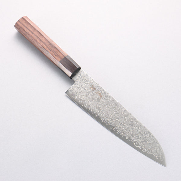 清助 AUS10 ダマスカス 磨き仕上げ 三徳包丁 180mm 紫檀 (口輪：黒合板