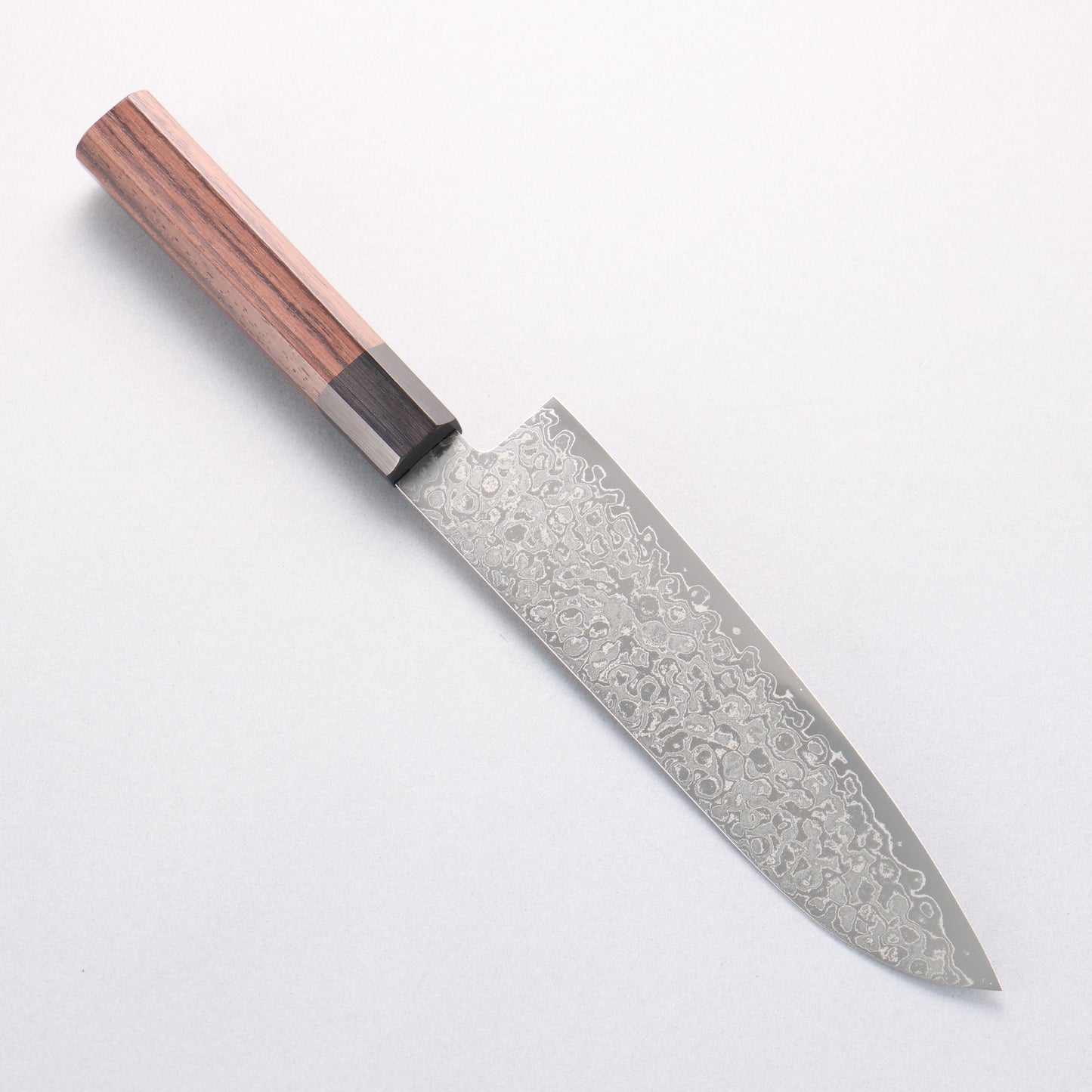 清助 AUS10 ダマスカス 磨き仕上げ 三徳包丁 180mm 紫檀 (口輪：黒合板)柄 - 清助刃物