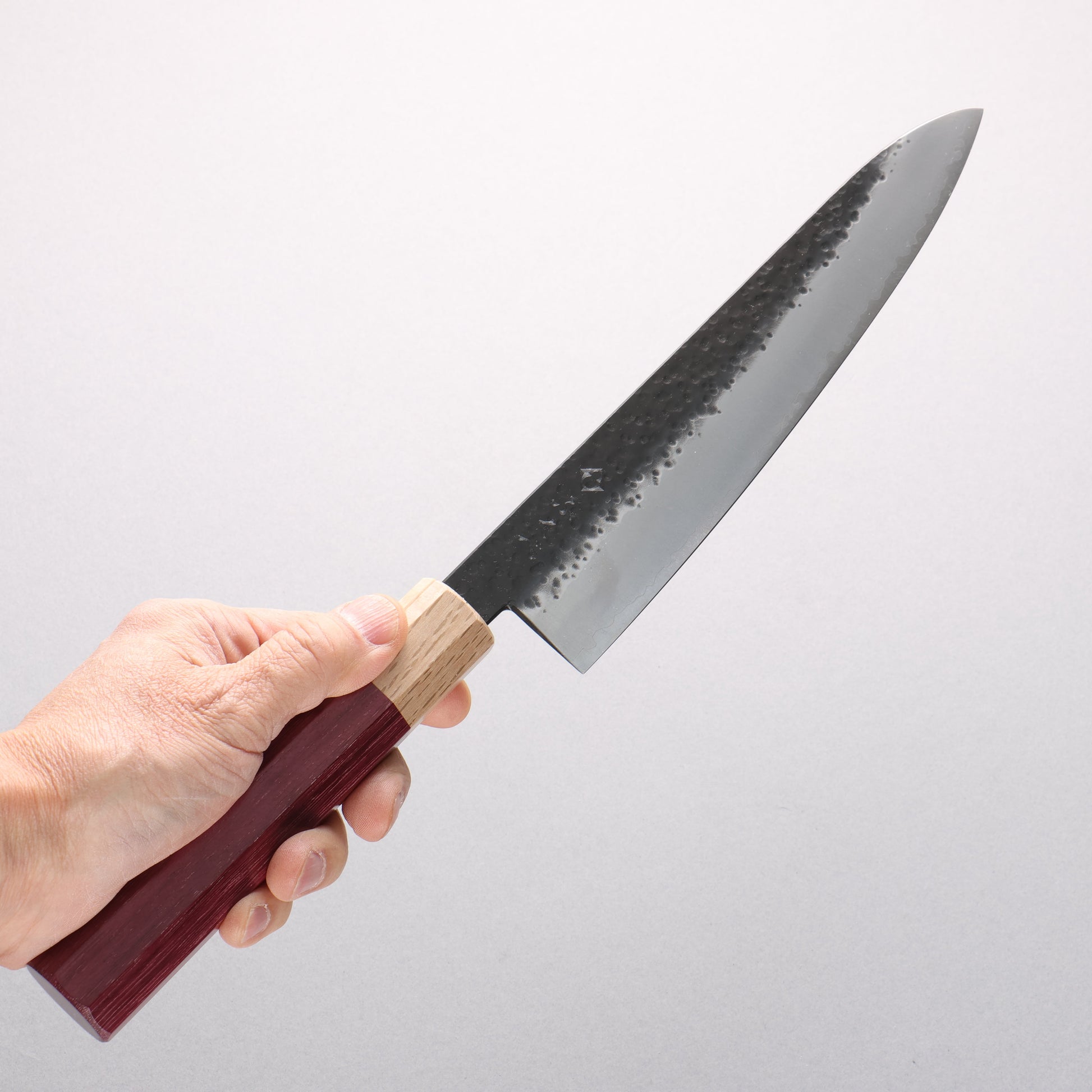 ふくべ V金10号 鎚目 黒仕上げ 牛刀包丁 210mm パープルハート柄 - 清助刃物