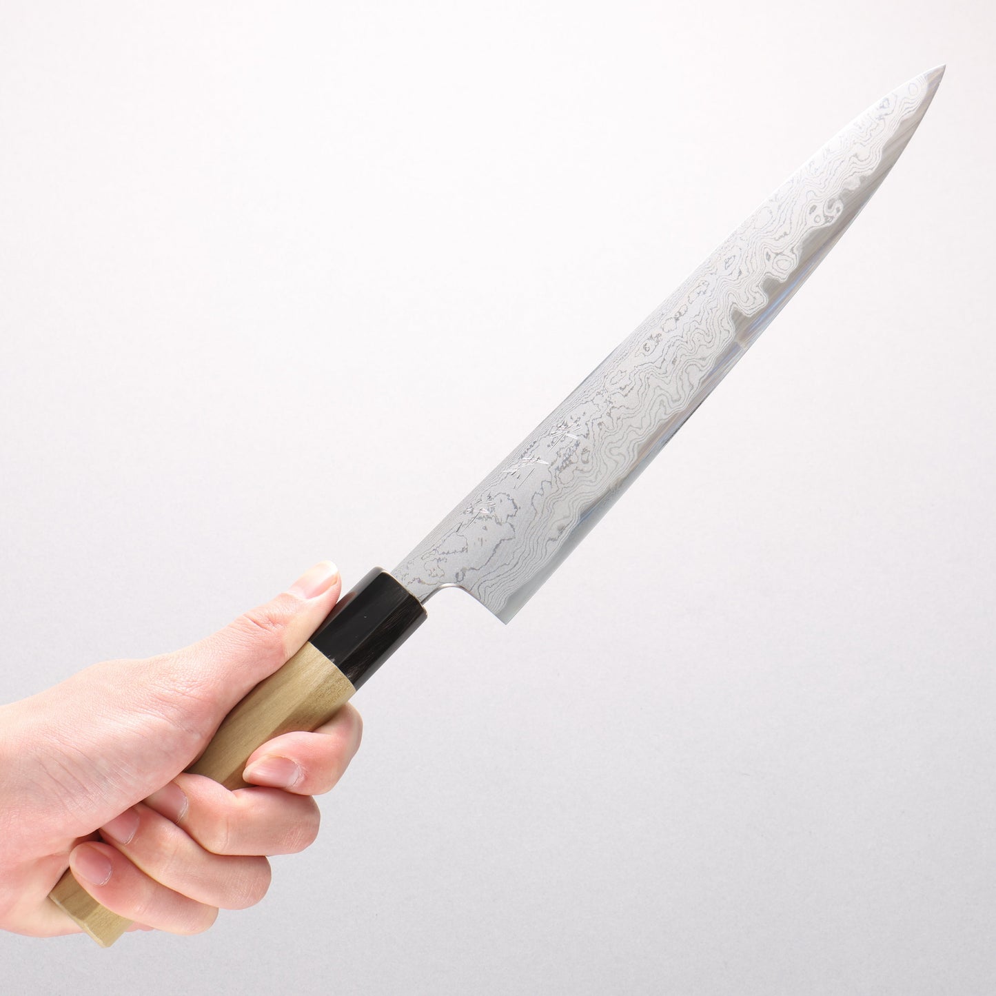 堺 菊守 青一鋼 ダマスカス 筋引包丁 240mm 朴柄