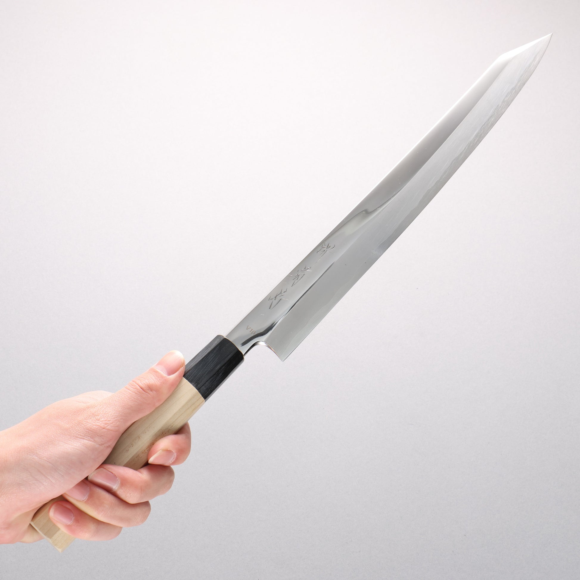 堺 菊守 V金10号 鏡面仕上げ 切付柳刃包丁 300mm 朴柄 - 清助刃物
