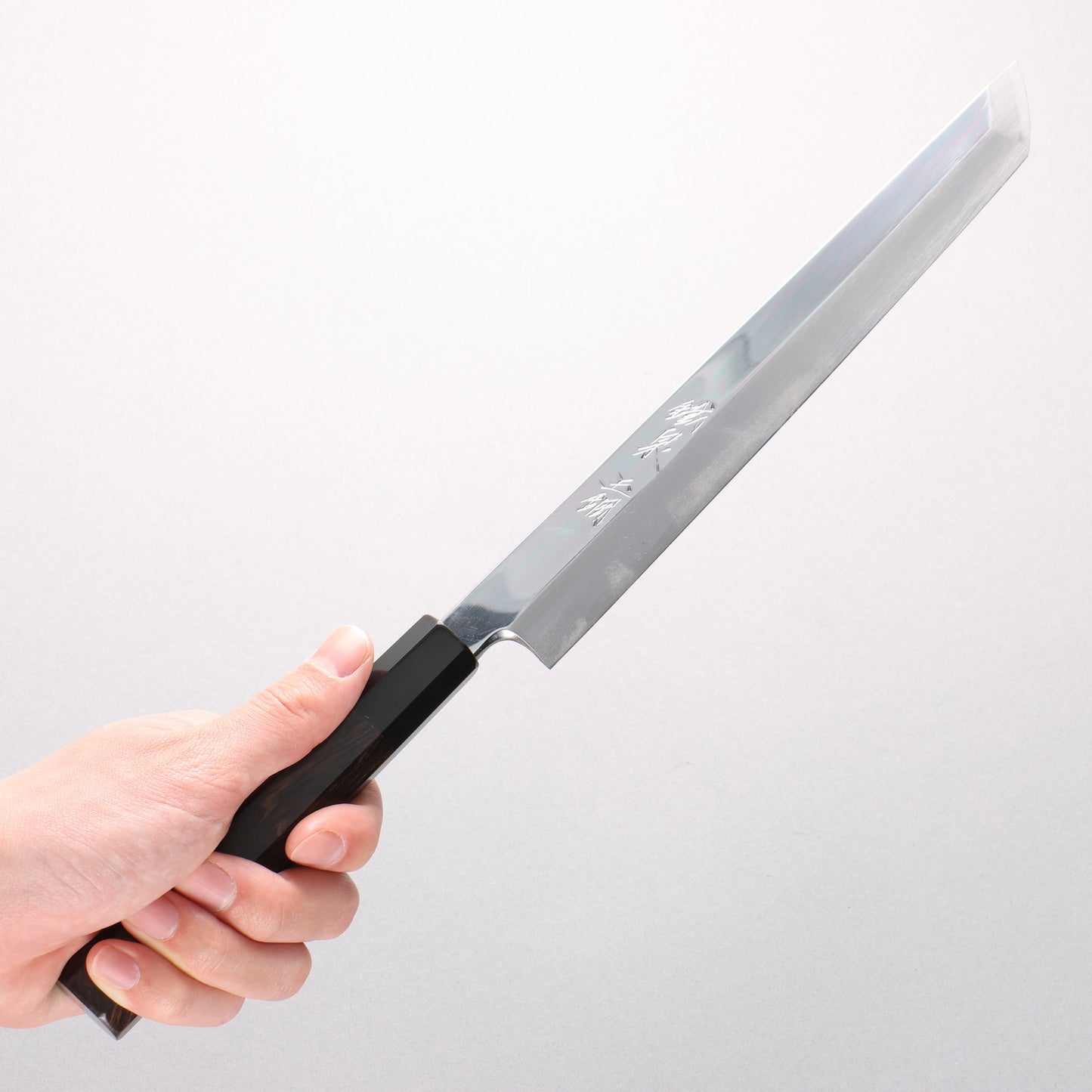鐵泉 田中作 玉鋼 先丸柳刃包丁 240mm 黒檀柄 鞘付き - 清助刃物