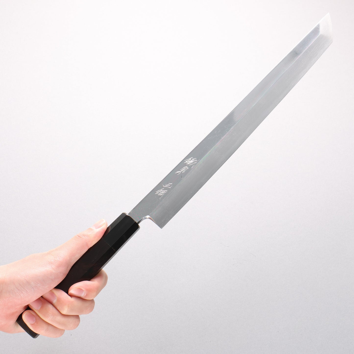 鐵泉 田中作 玉鋼 先丸柳刃包丁 300mm 黒檀柄 鞘付き - 清助刃物
