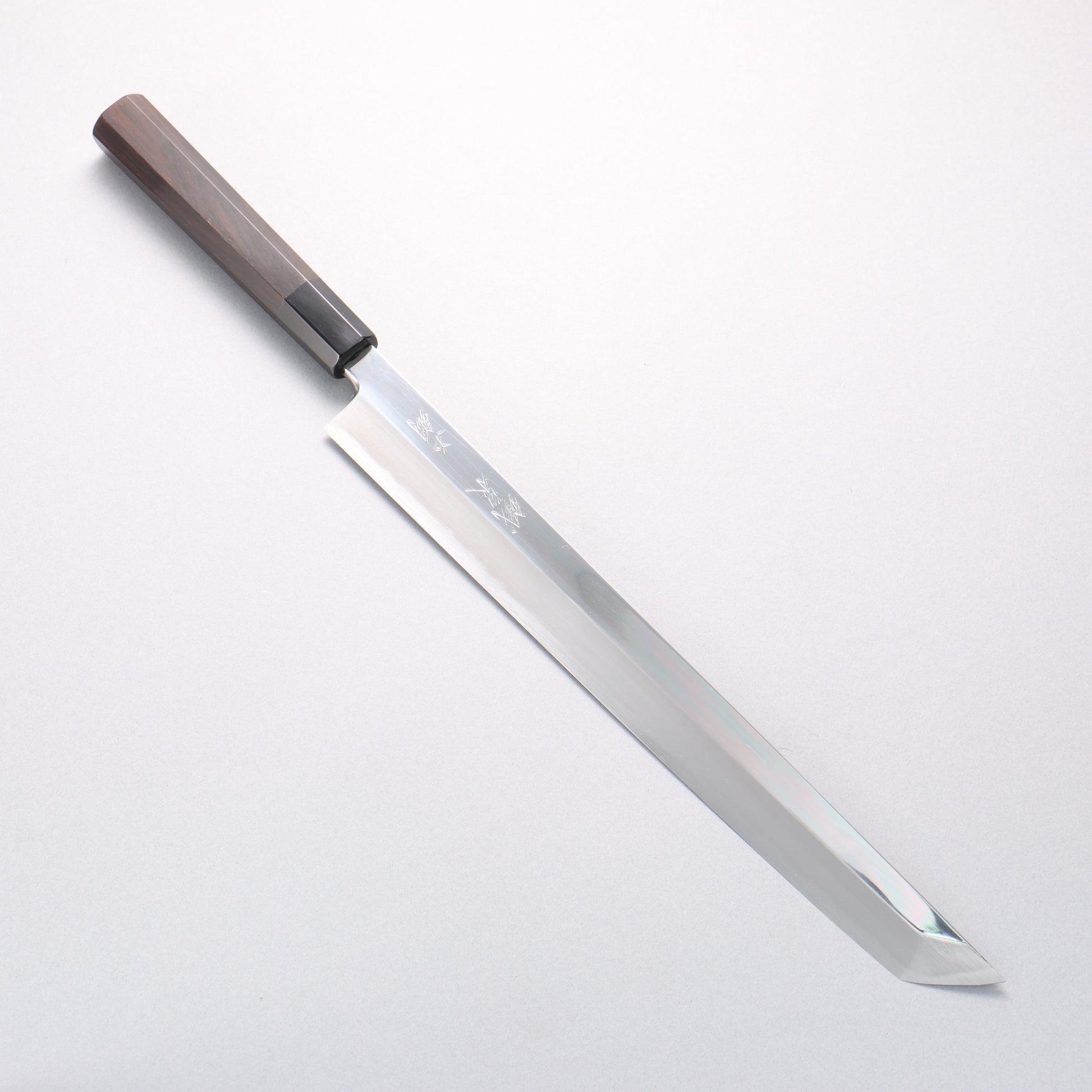 鐵泉 田中作 玉鋼 先丸柳刃包丁 315mm 黒檀柄 鞘付き - 清助刃物