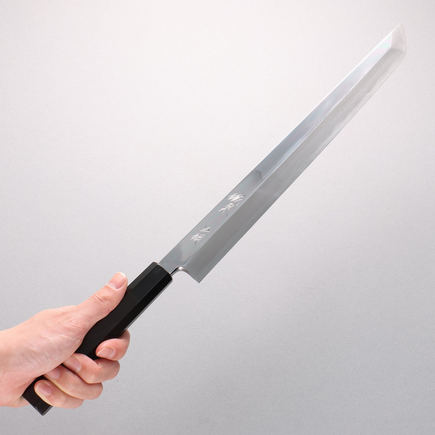 鐵泉 田中作 玉鋼 先丸柳刃包丁 315mm 黒檀柄 鞘付き - 清助刃物